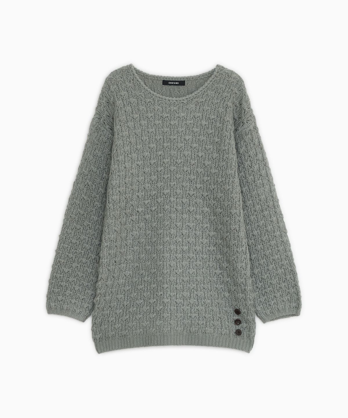 오헤시오(OHESHIO) NUBBY TEXTURED HALF KNIT, GRAY