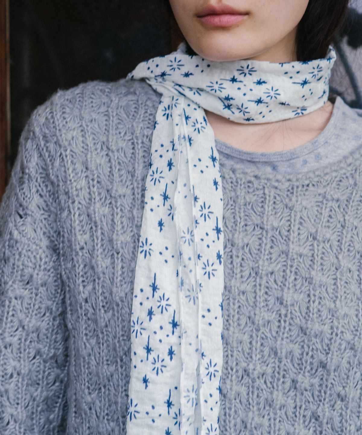 오헤시오(OHESHIO) NUBBY TEXTURED HALF KNIT, GRAY