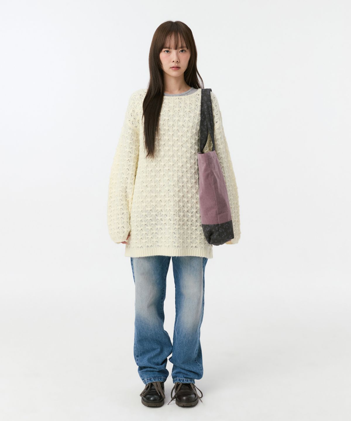 오헤시오(OHESHIO) NUBBY TEXTURED HALF KNIT, CREAM
