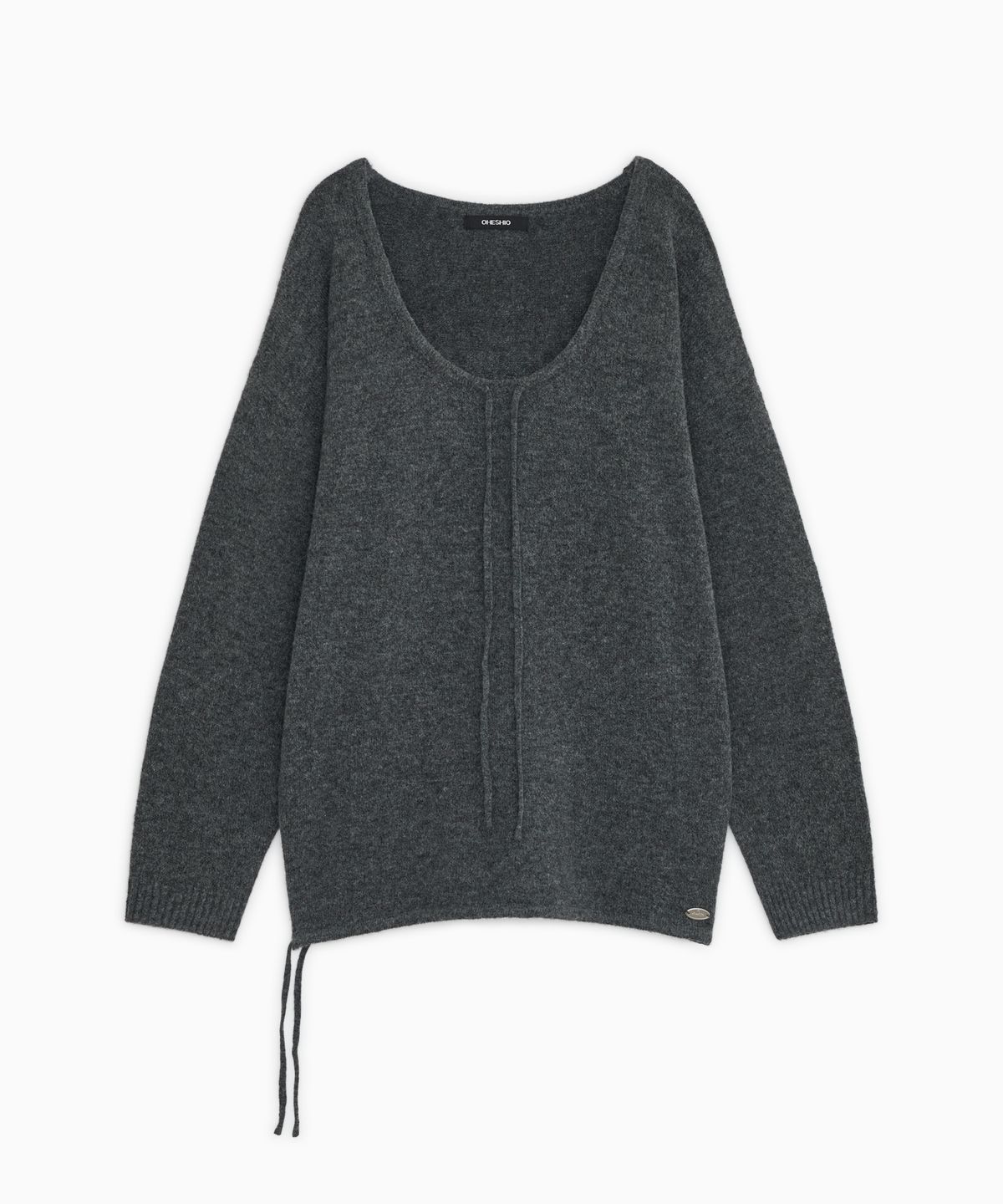 오헤시오(OHESHIO) SOFT ALPACA LAYERED U-NECK KNIT, CHARCOAL