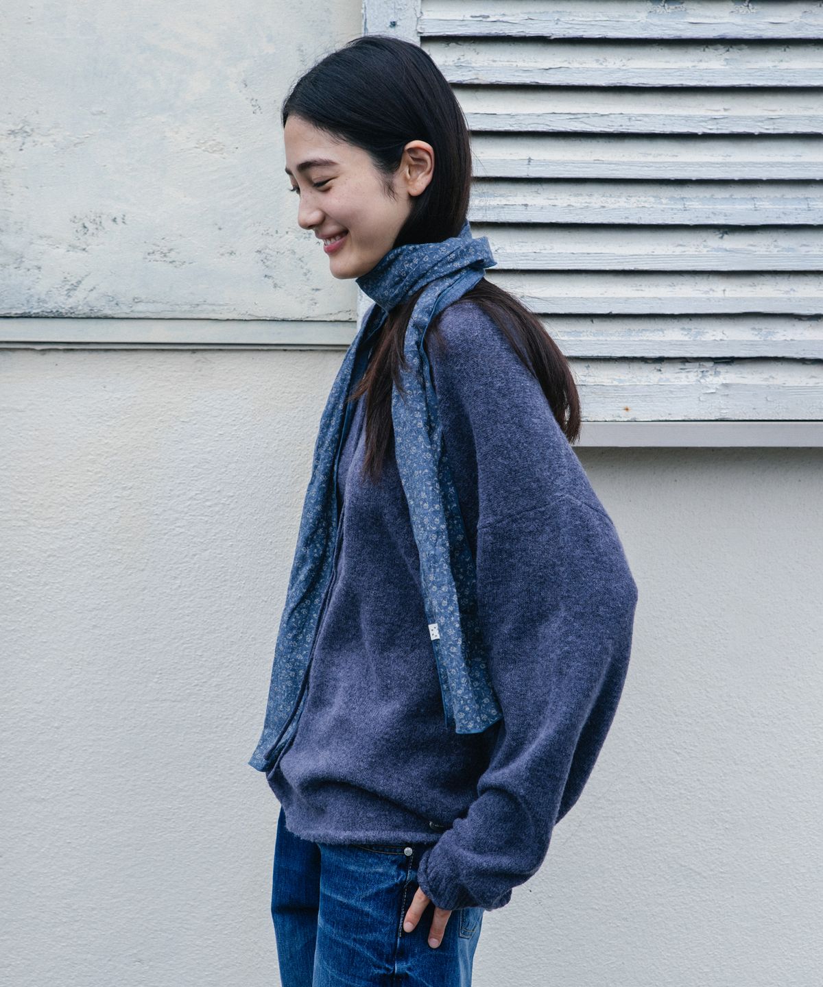 오헤시오(OHESHIO) SOFT ALPACA LAYERED U-NECK KNIT, LAVENDER