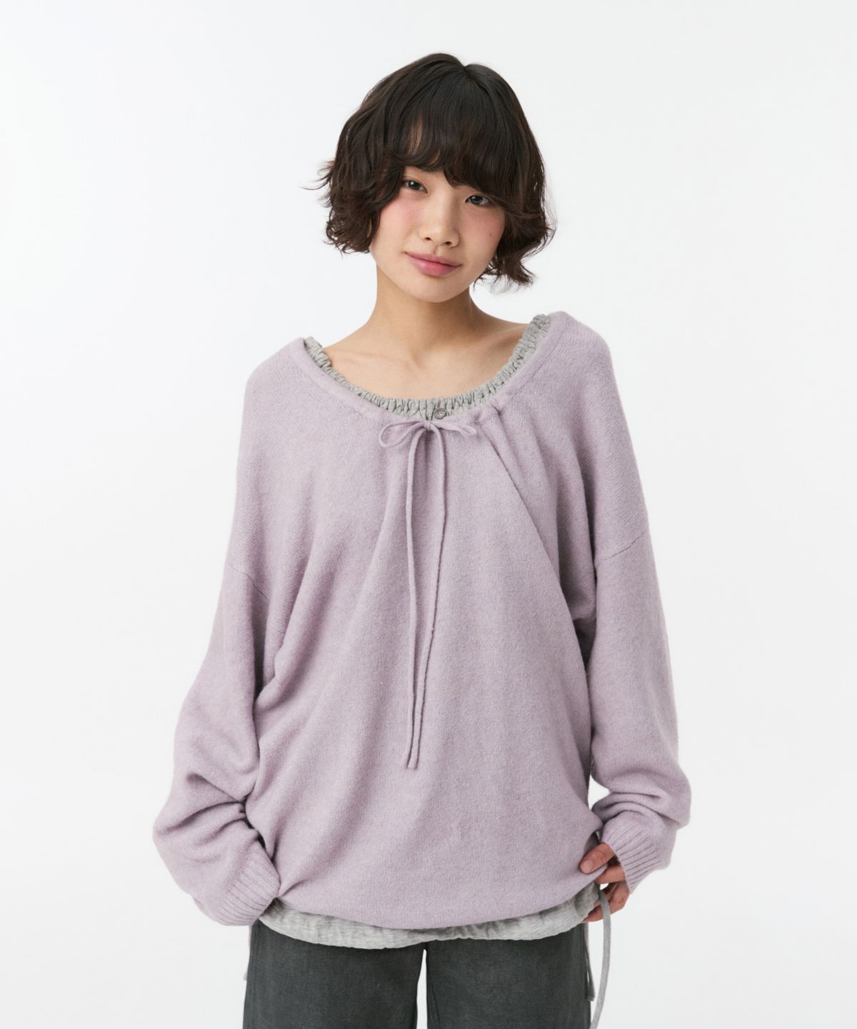 오헤시오(OHESHIO) SOFT ALPACA LAYERED U-NECK KNIT, LAVENDER