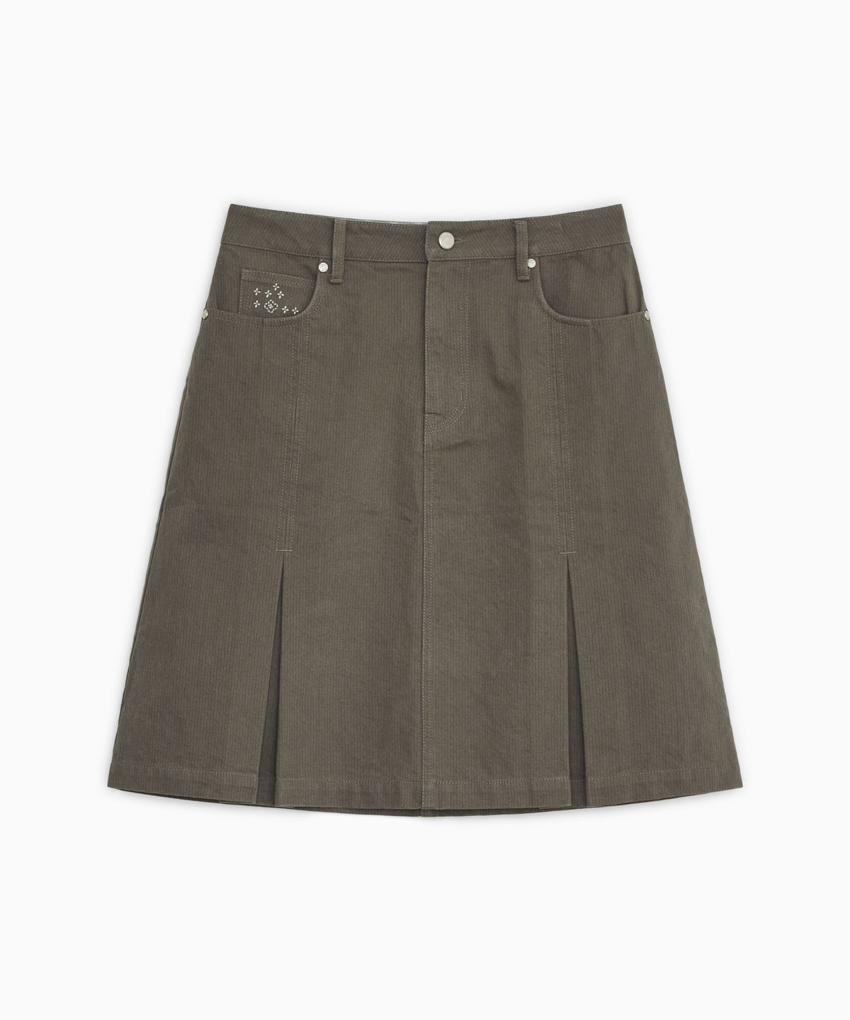오헤시오(OHESHIO) FLORAL LINE PLEATED MIDI SKIRT, KHAKI