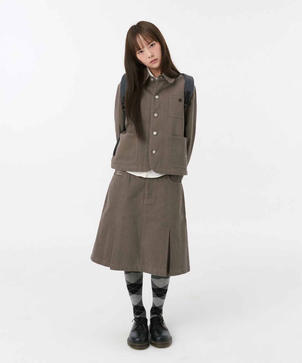 오헤시오(OHESHIO) FLORAL LINE PLEATED MIDI SKIRT, KHAKI