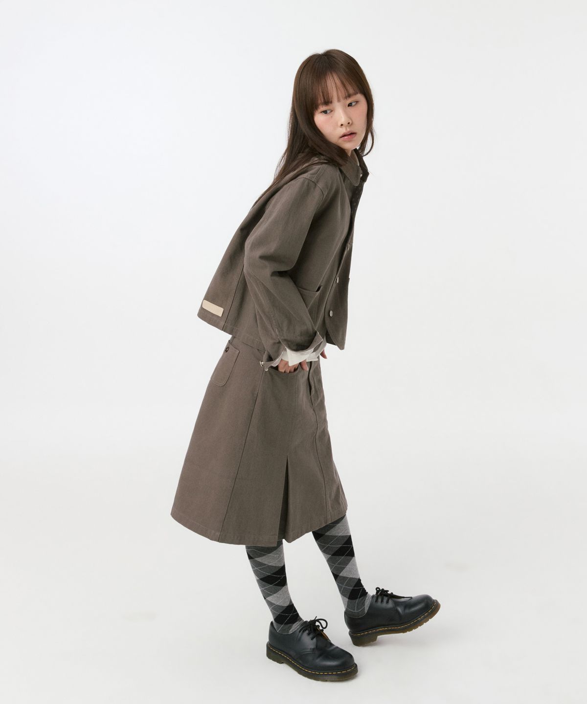 오헤시오(OHESHIO) FLORAL LINE PLEATED MIDI SKIRT, KHAKI