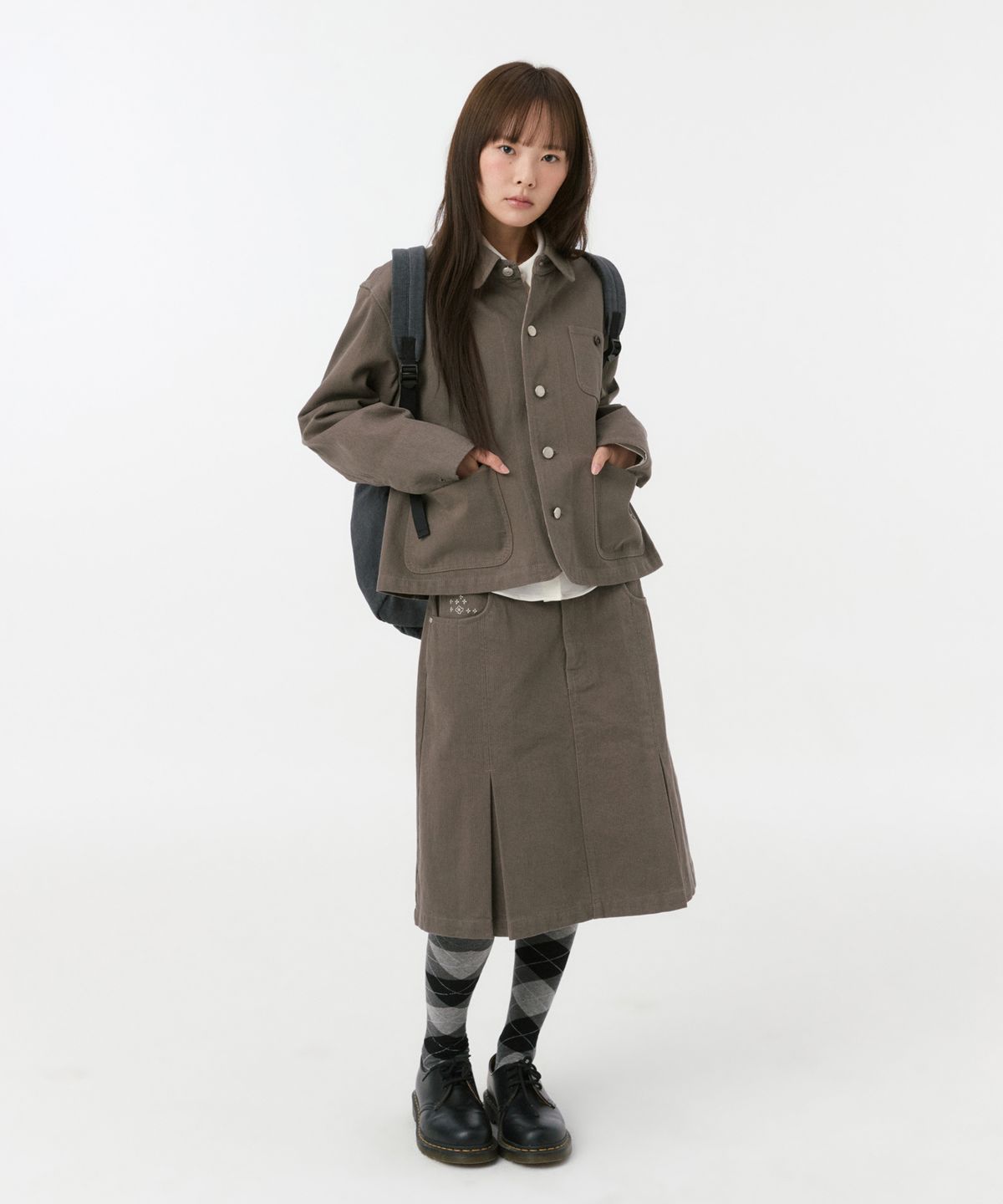 오헤시오(OHESHIO) FLORAL LINE PLEATED MIDI SKIRT, KHAKI