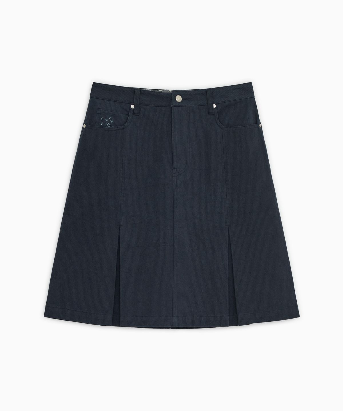 오헤시오(OHESHIO) FLORAL LINE PLEATED MIDI SKIRT, NAVY