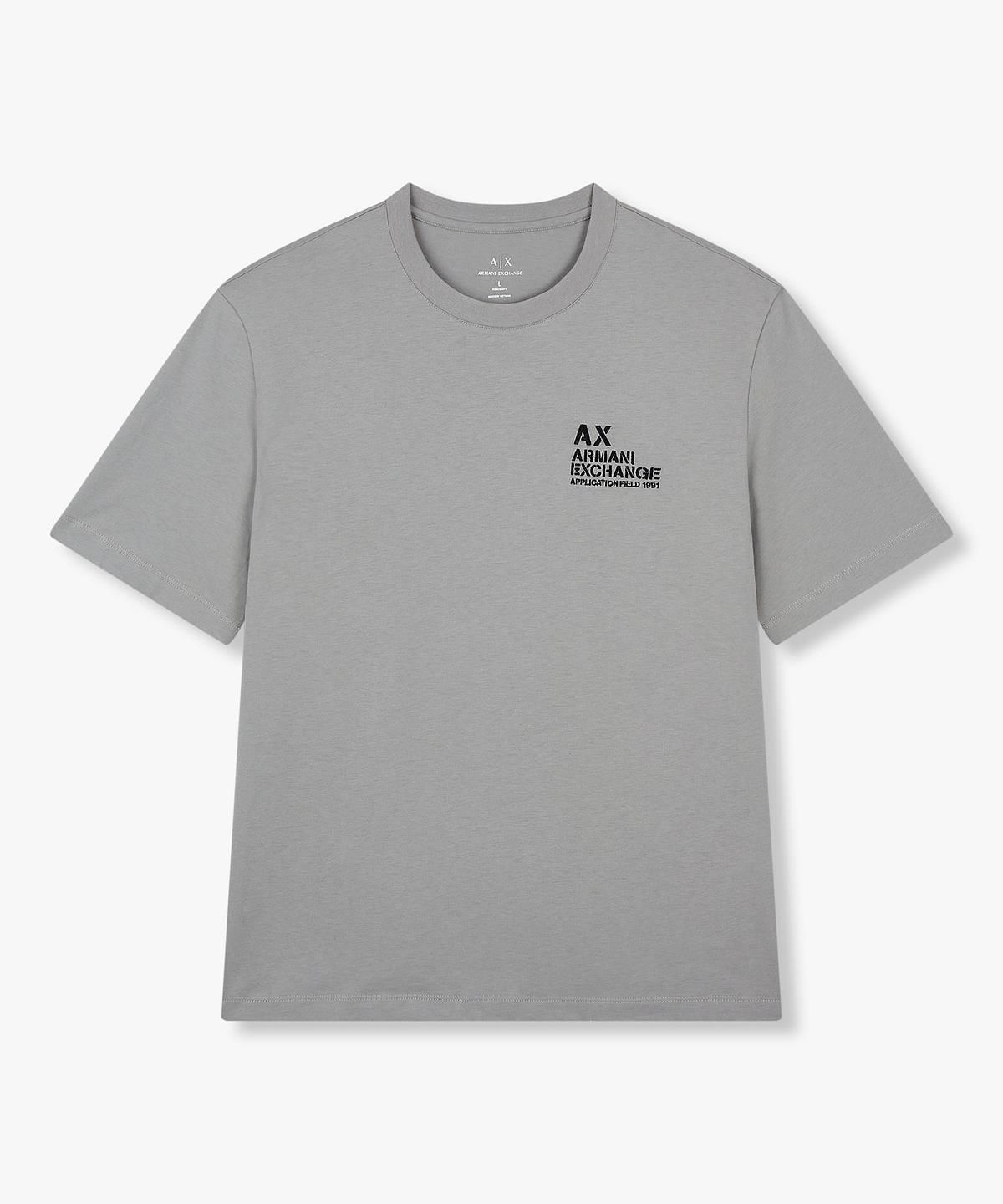 아르마니 익스체인지(ARMANI EXCHANGE) 남성 로고 엠브로이더리 티셔츠 _그레이_A415130039