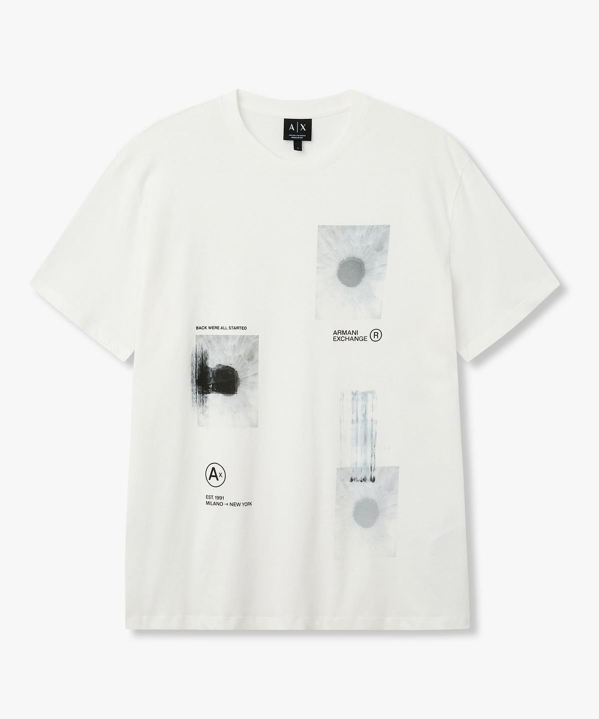 아르마니 익스체인지(ARMANI EXCHANGE) 남성 그래픽 프린트 레귤러 핏 티셔츠 _화이트_A416130019