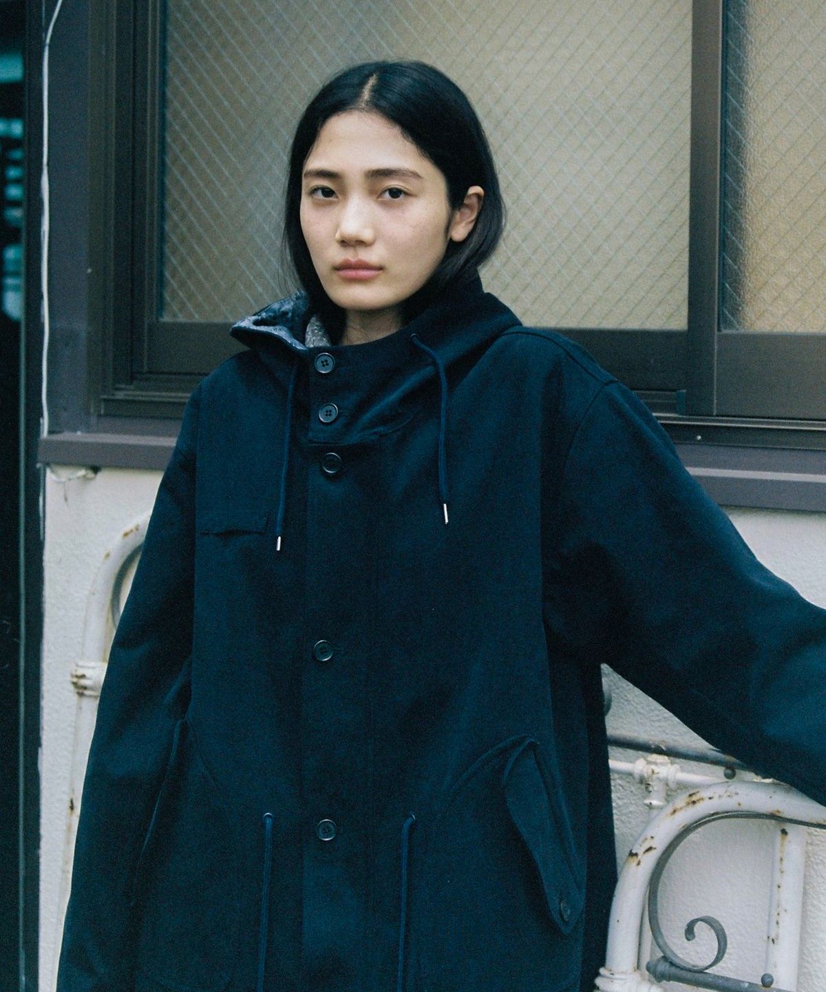 오헤시오(OHESHIO) VINTAGE FLORAL HOODED JACKET, NAVY