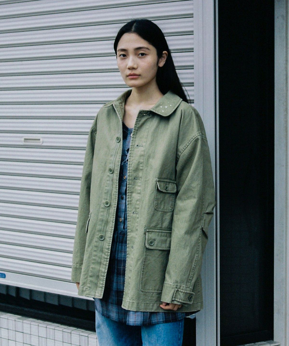 오헤시오(OHESHIO) STAR FLORAL WASHED COTTON JACKET, OLIVE