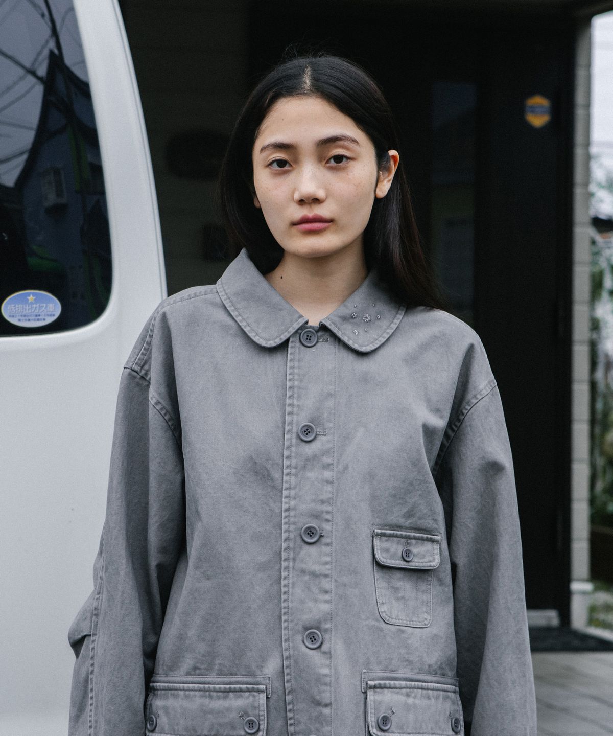 오헤시오(OHESHIO) STAR FLORAL WASHED COTTON JACKET, CHARCOAL