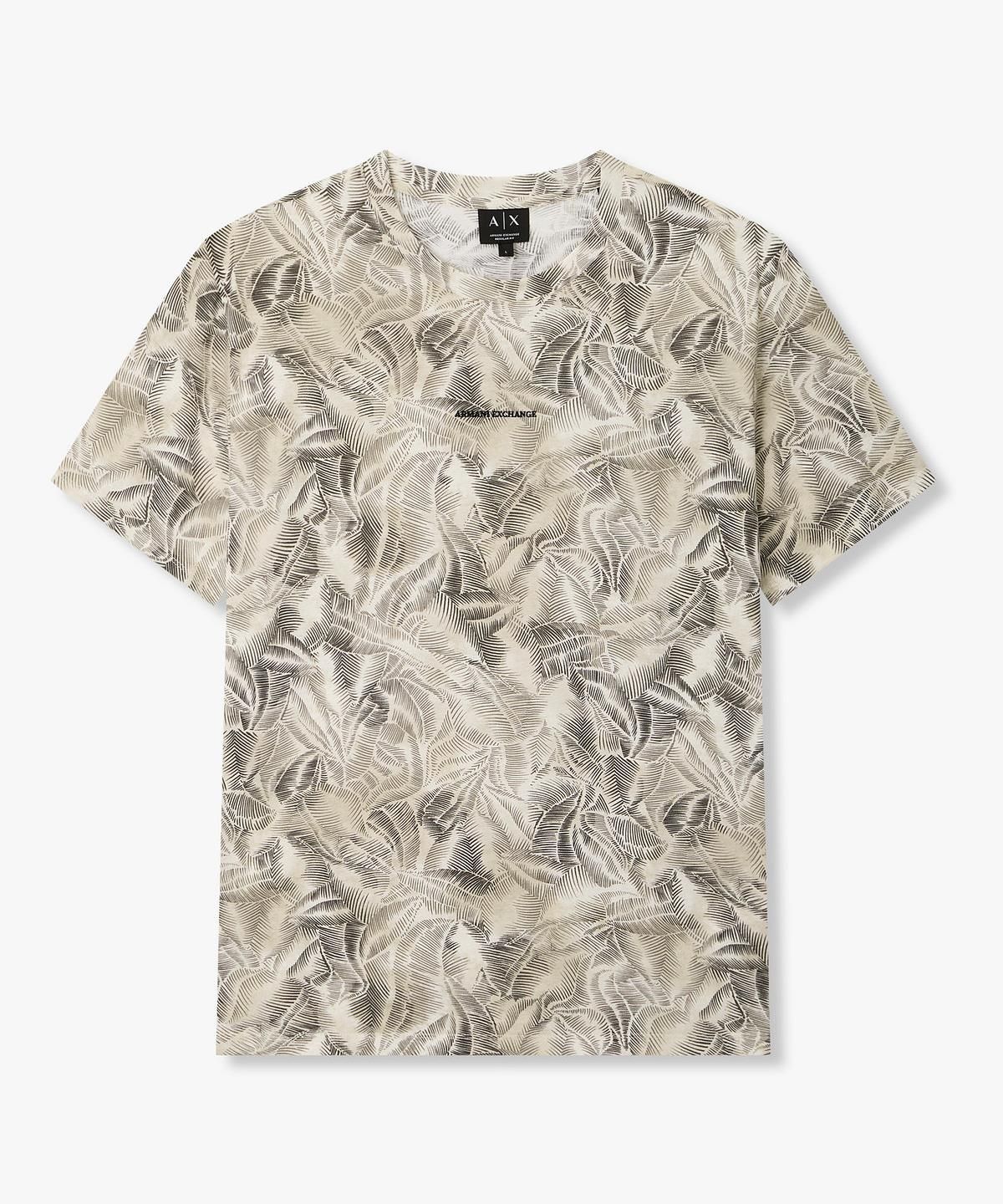 아르마니 익스체인지(ARMANI EXCHANGE) 남성 올오버 리프 프린트 크루넥 티셔츠 _크림_A416130039