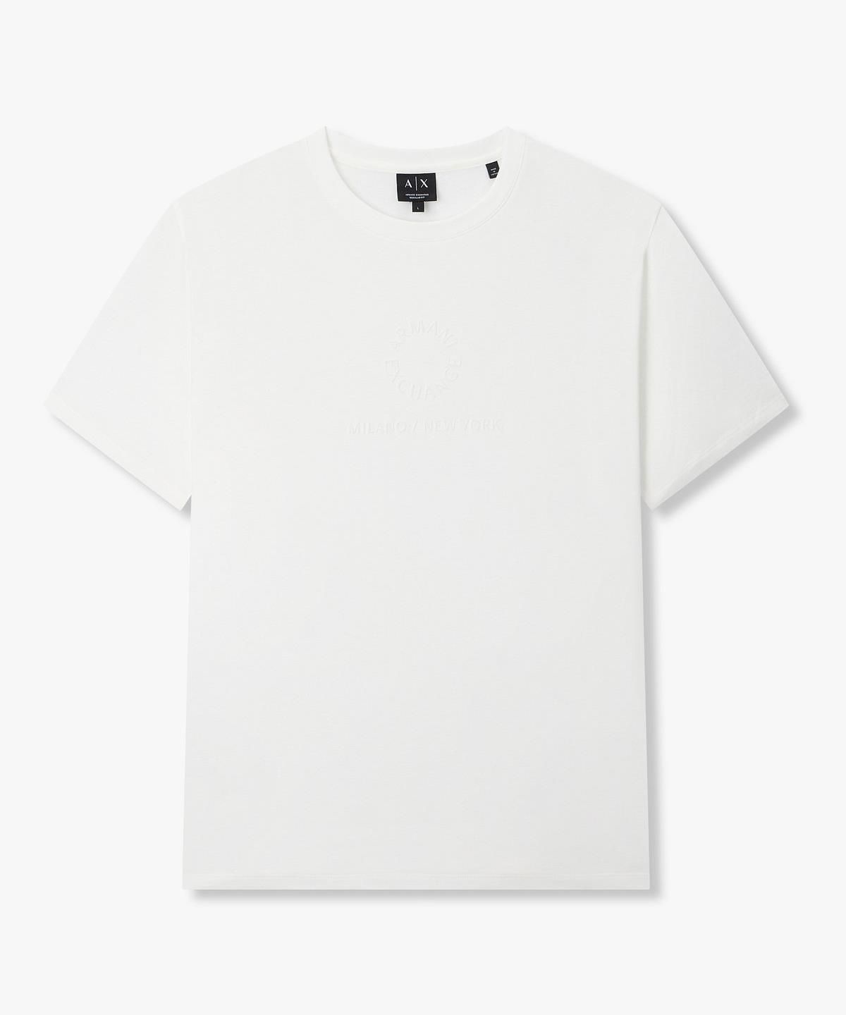 아르마니 익스체인지(ARMANI EXCHANGE) 남성 엠보 로고 디테일 코튼 티셔츠 _오프 화이트_A416130032