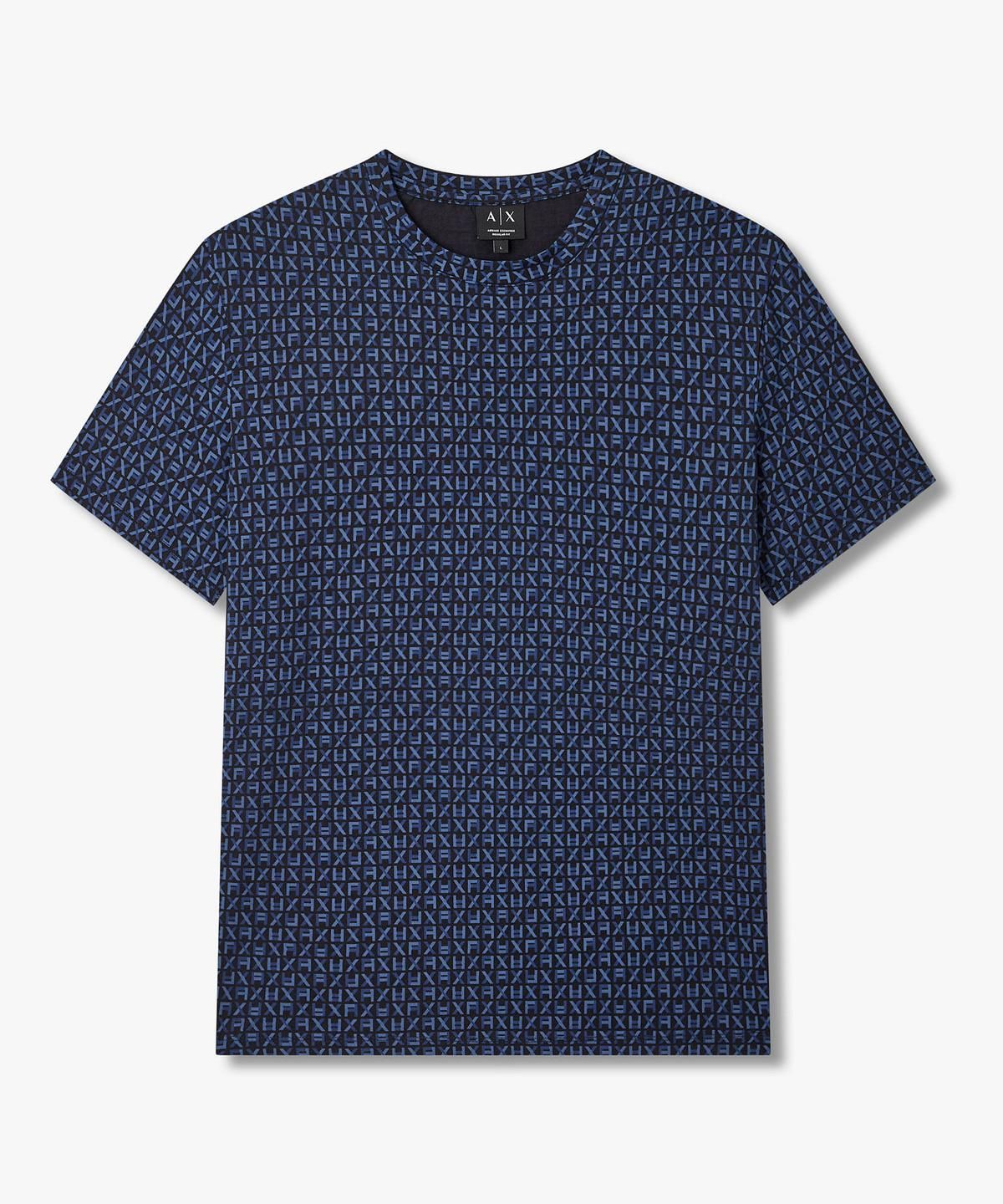 아르마니 익스체인지(ARMANI EXCHANGE) 남성 올오버 모노그램 로고 코튼 티셔츠 _블루_A416130022