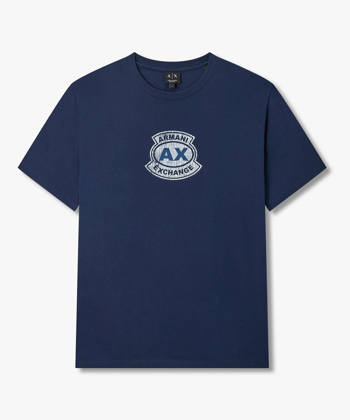 아르마니 익스체인지(ARMANI EXCHANGE) 남성 빈티지 프린트 엠블럼 로고 티셔츠 _다크 블루_A416130021