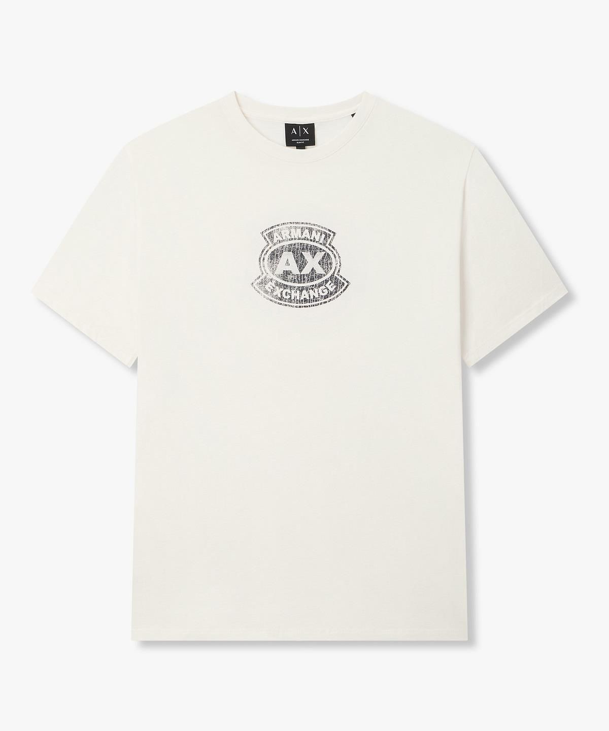 아르마니 익스체인지(ARMANI EXCHANGE) 남성 빈티지 프린트 엠블럼 로고 티셔츠 _크림_A416130020