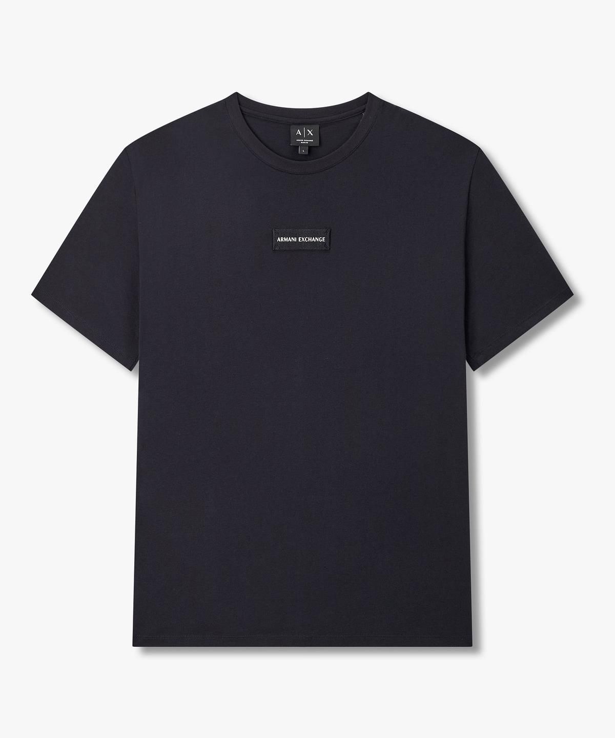 아르마니 익스체인지(ARMANI EXCHANGE) 남성 웨빙 로고 패치 크루넥 티셔츠 _다크 네이비_A416130011