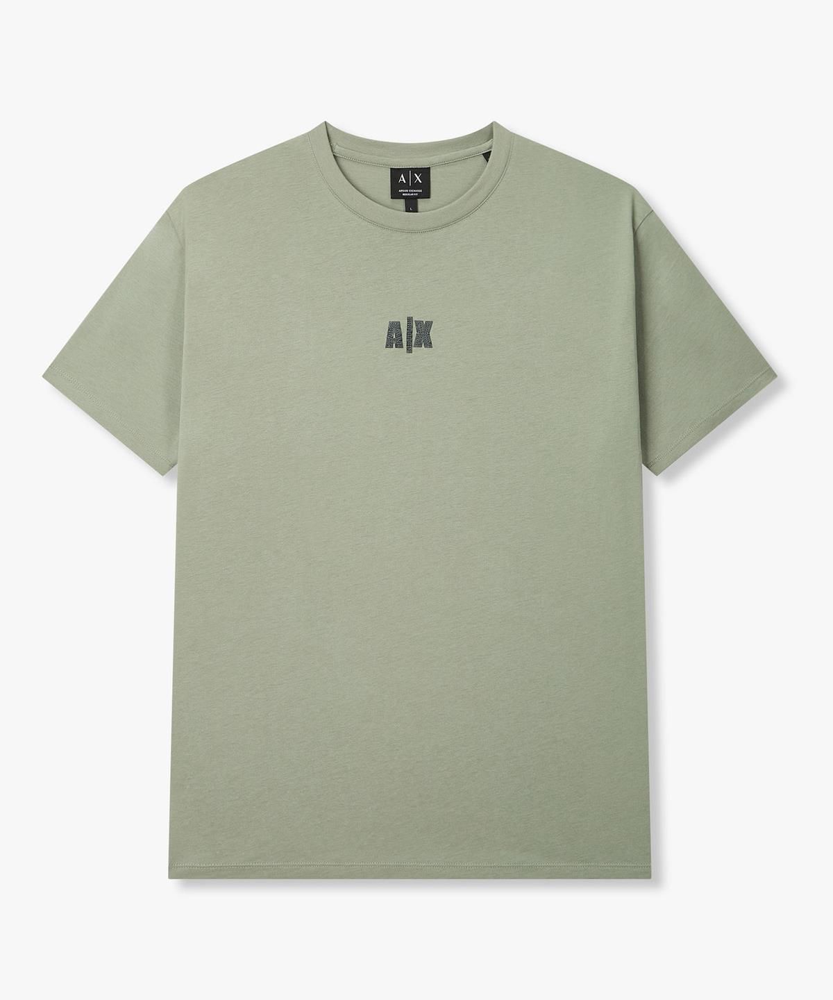 아르마니 익스체인지(ARMANI EXCHANGE) 남성 스티치 로고 패치 코튼 티셔츠 _그린_A416130016