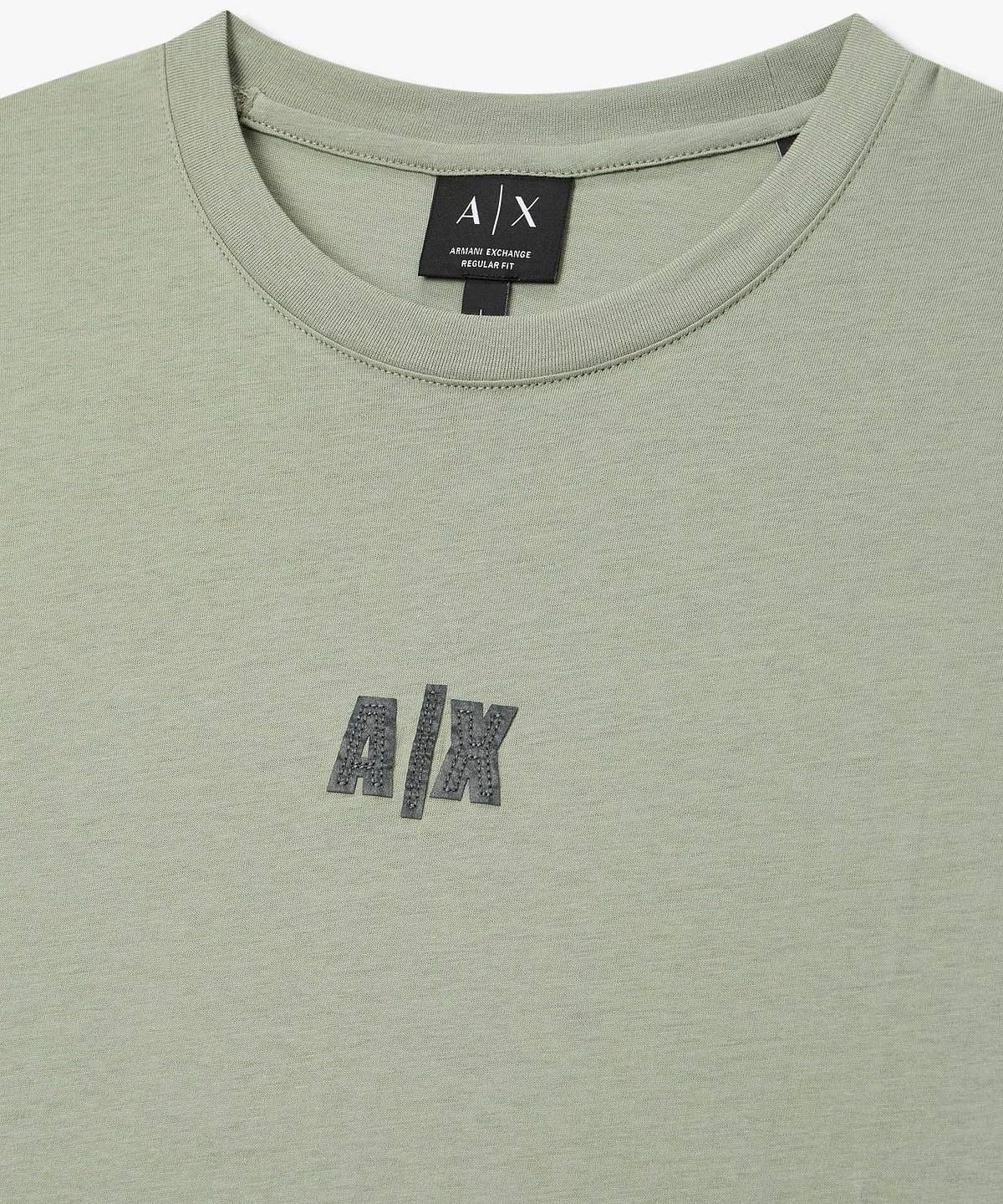 아르마니 익스체인지(ARMANI EXCHANGE) 남성 스티치 로고 패치 코튼 티셔츠 _그린_A416130016