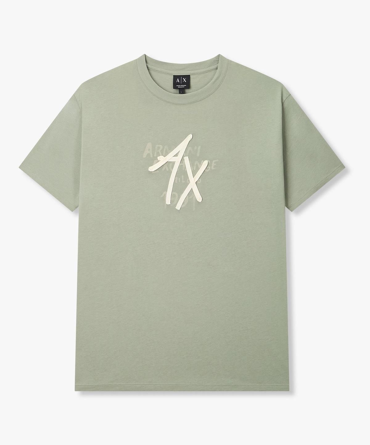 아르마니 익스체인지(ARMANI EXCHANGE) 남성 헤링본 웨빙 로고 디테일 티셔츠 _그린_A416130015