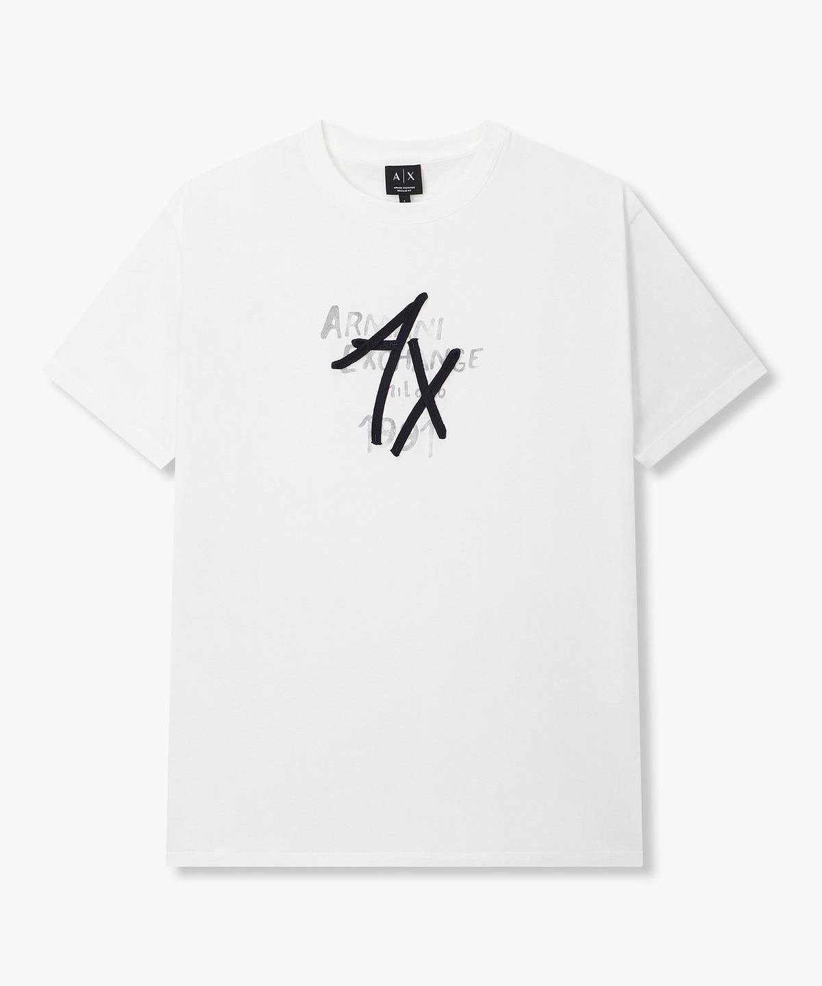 아르마니 익스체인지(ARMANI EXCHANGE) 남성 헤링본 웨빙 로고 디테일 티셔츠 _화이트_A416130014