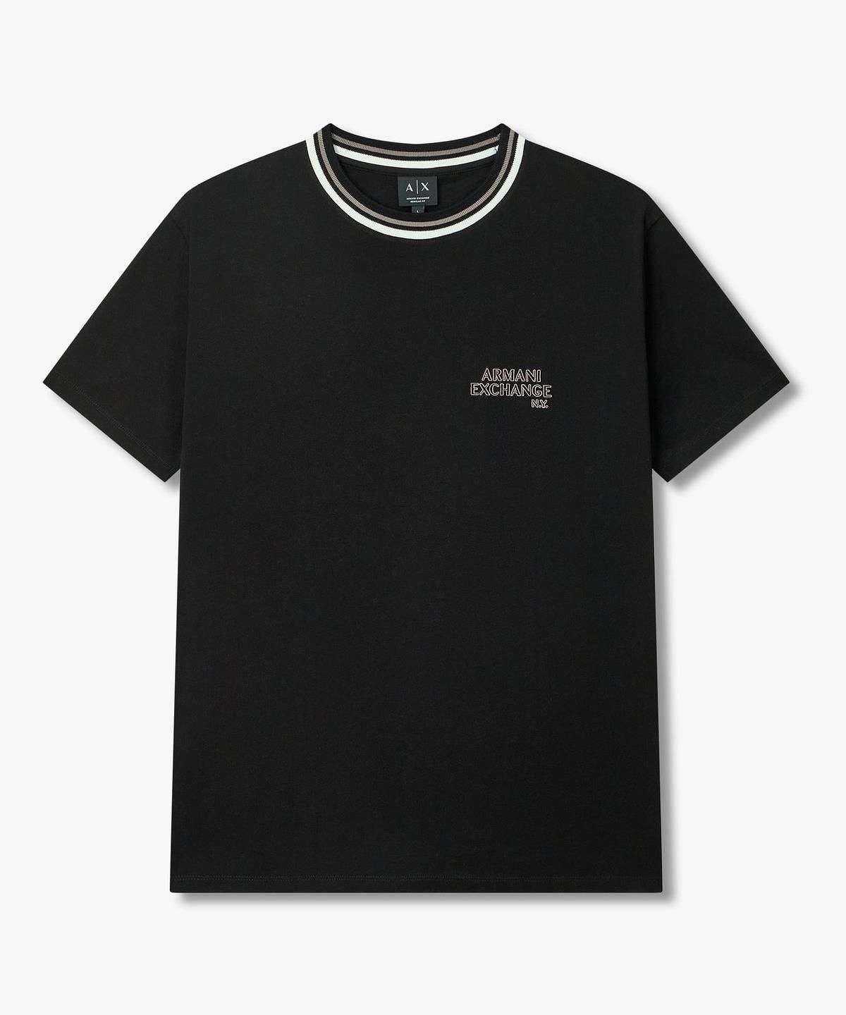 아르마니 익스체인지(ARMANI EXCHANGE) 남성 배색 립 니트 크루넥 티셔츠 _블랙_A416130007