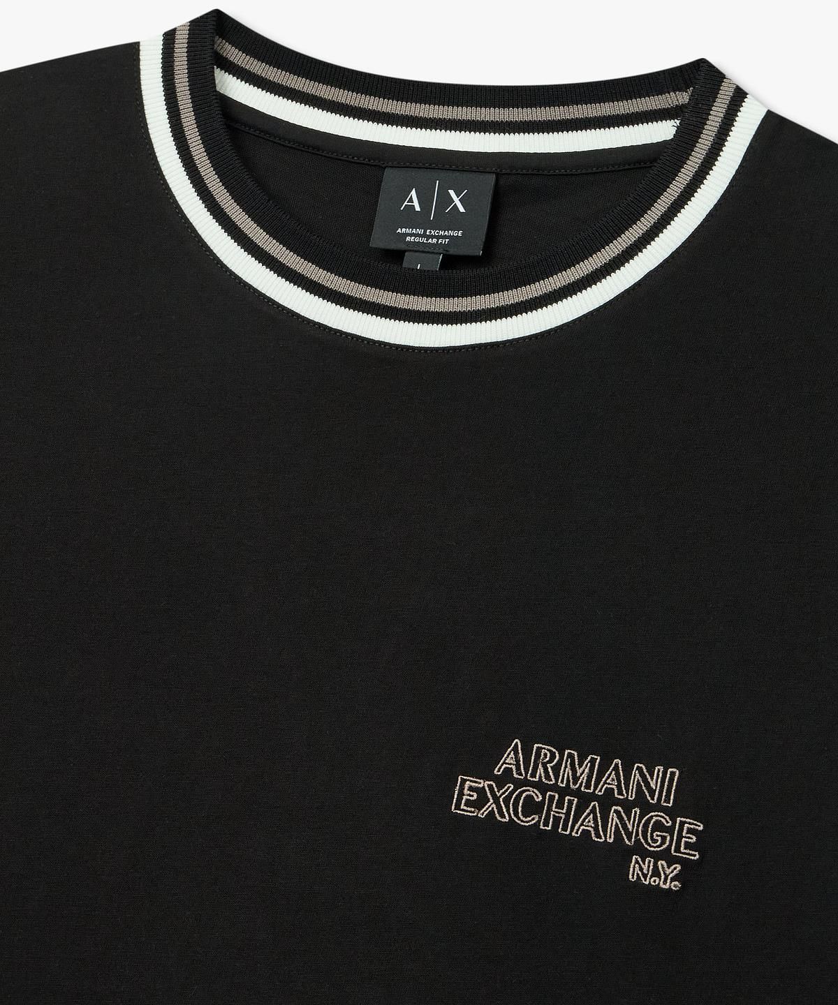 아르마니 익스체인지(ARMANI EXCHANGE) 남성 배색 립 니트 크루넥 티셔츠 _블랙_A416130007