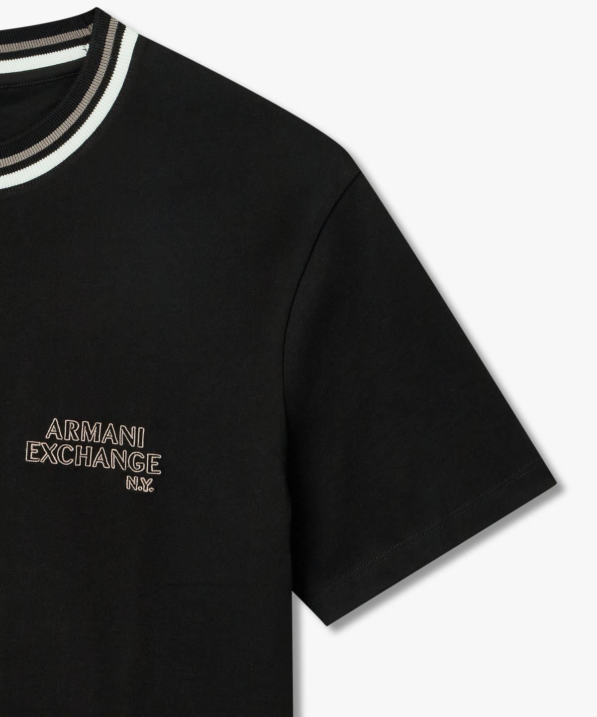 아르마니 익스체인지(ARMANI EXCHANGE) 남성 배색 립 니트 크루넥 티셔츠 _블랙_A416130007