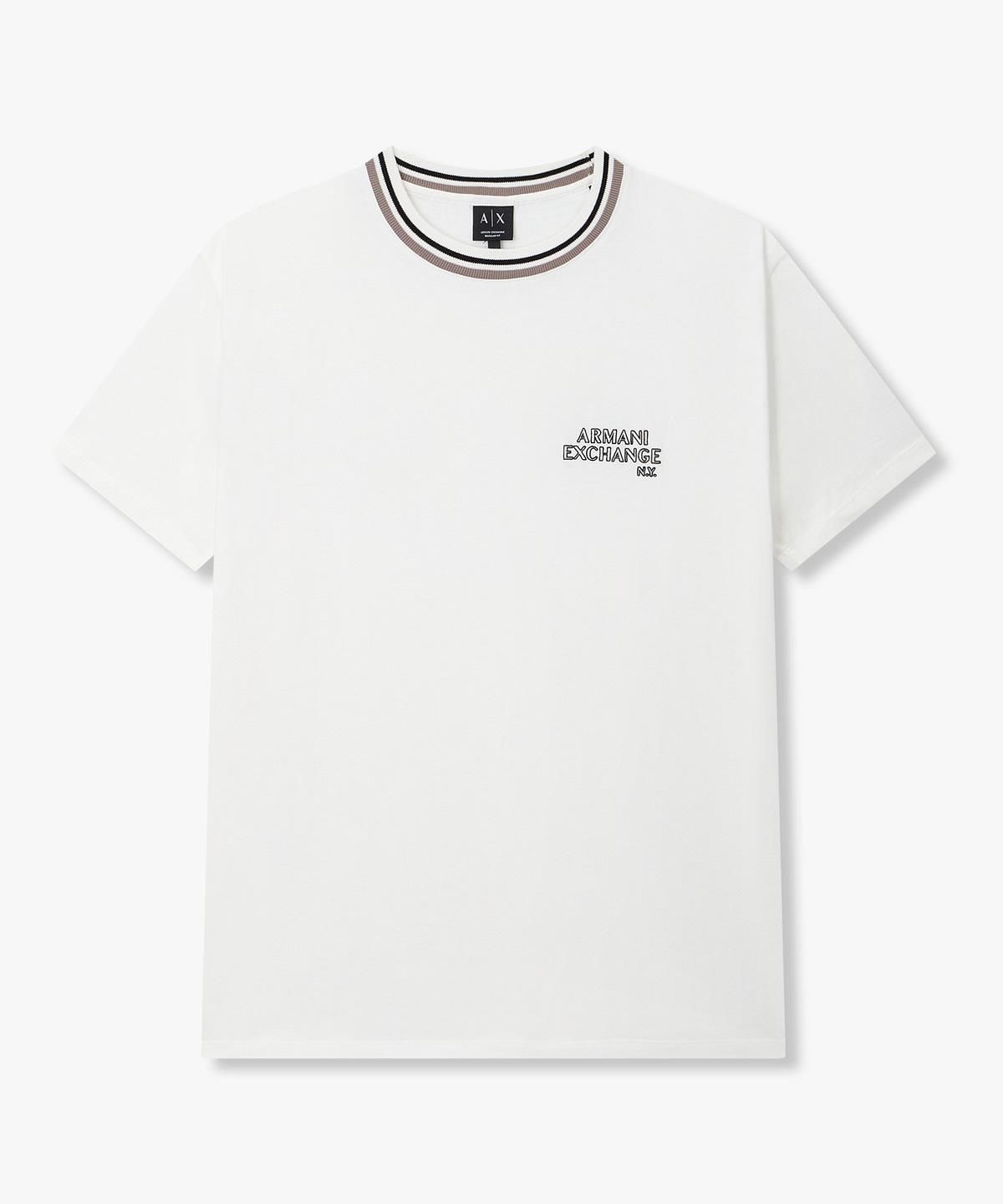 아르마니 익스체인지(ARMANI EXCHANGE) 남성 배색 립 니트 크루넥 티셔츠 _화이트_A416130006