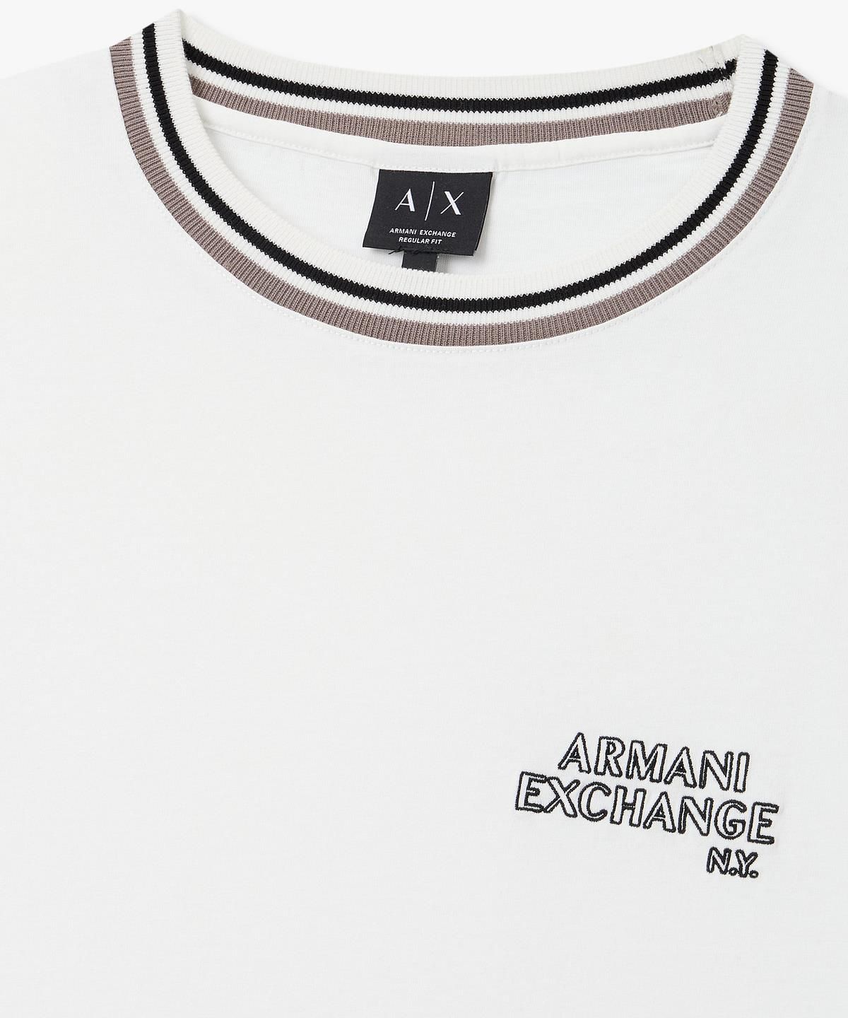 아르마니 익스체인지(ARMANI EXCHANGE) 남성 배색 립 니트 크루넥 티셔츠 _화이트_A416130006