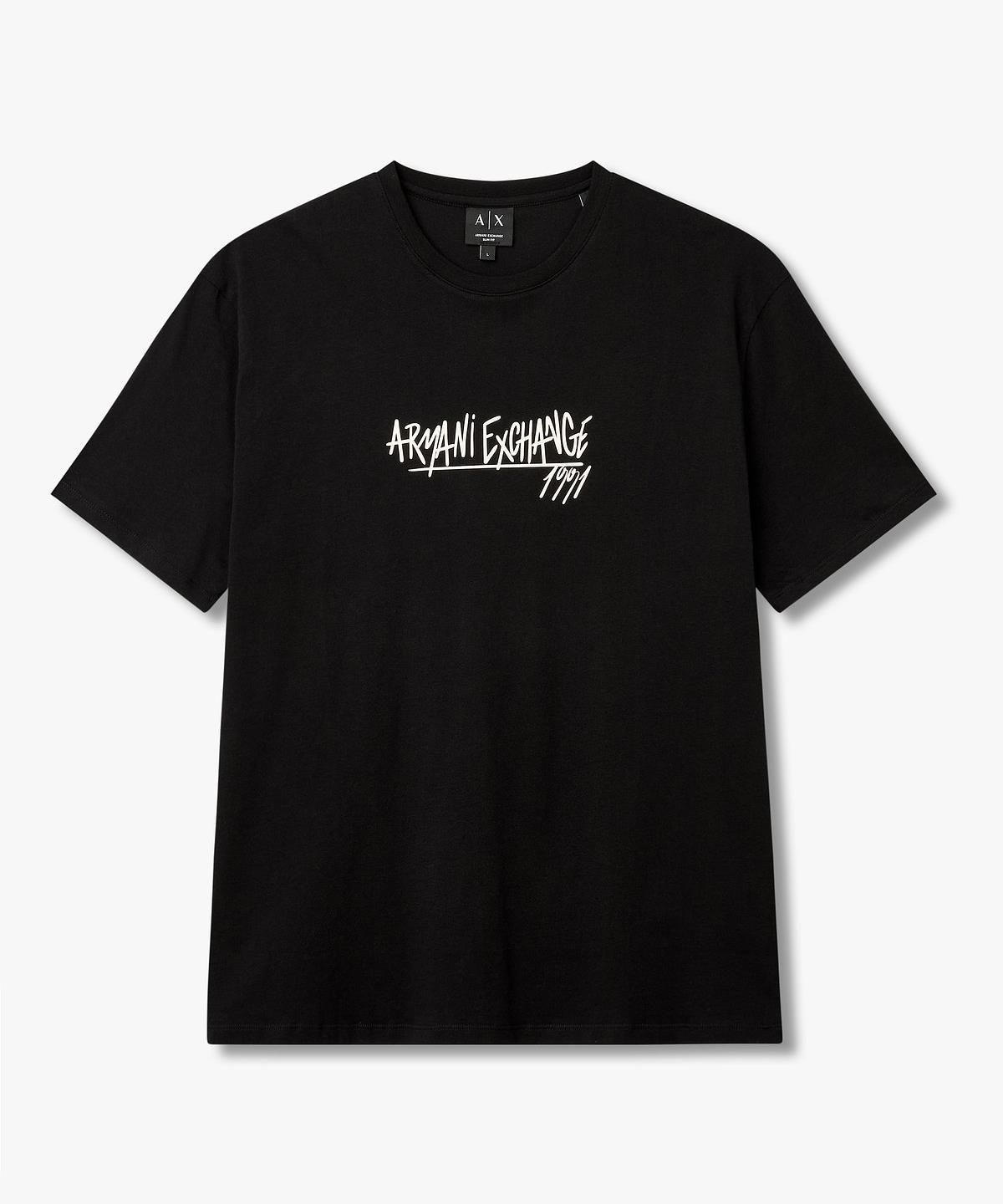 아르마니 익스체인지(ARMANI EXCHANGE) 남성 스크립트 로고 티셔츠 _블랙_A416130909