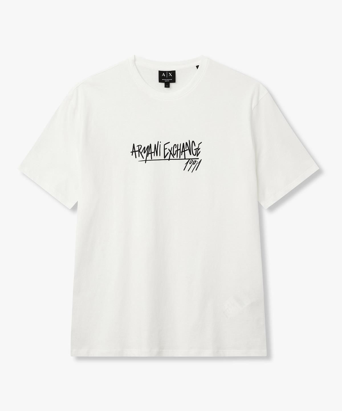 아르마니 익스체인지(ARMANI EXCHANGE) 남성 스크립트 로고 티셔츠 _오프 화이트_A416130908