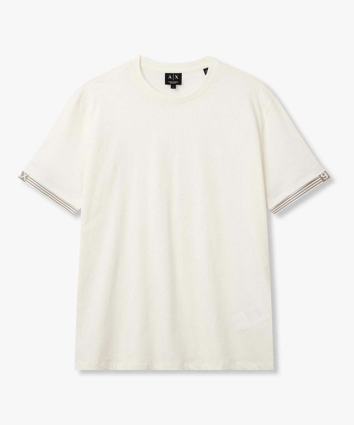 아르마니 익스체인지(ARMANI EXCHANGE) 남성 스트라이프 트리밍 티셔츠 _크림_A416130036