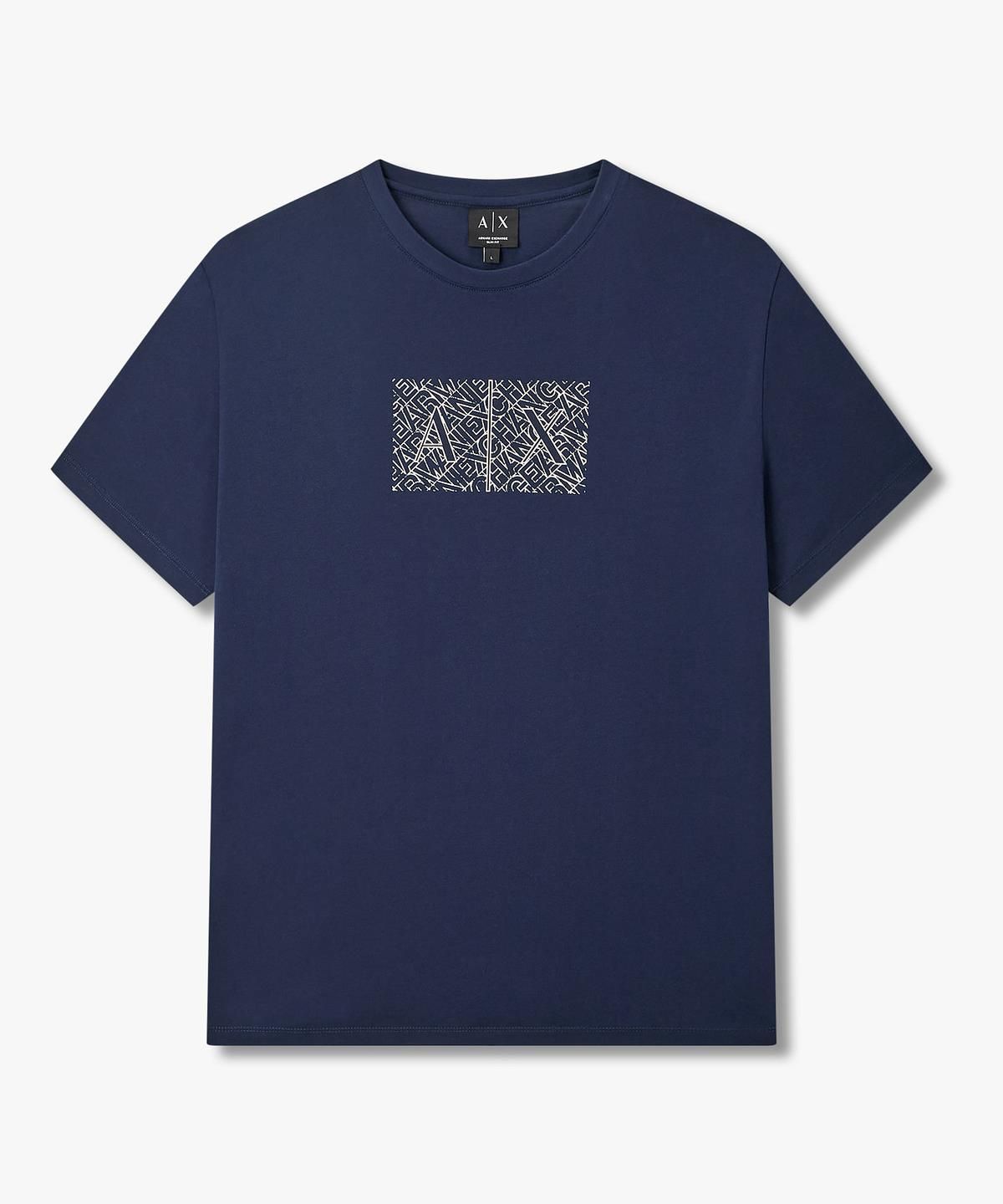 아르마니 익스체인지(ARMANI EXCHANGE) 남성 아웃라인 로고 티셔츠 _블루_A416130025