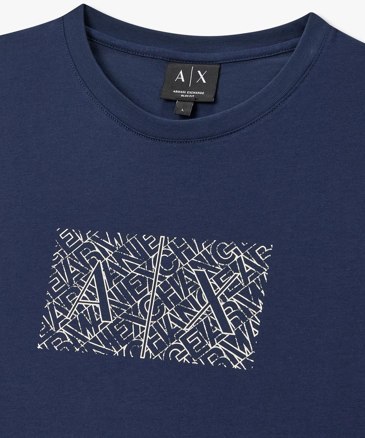 아르마니 익스체인지(ARMANI EXCHANGE) 남성 아웃라인 로고 티셔츠 _블루_A416130025
