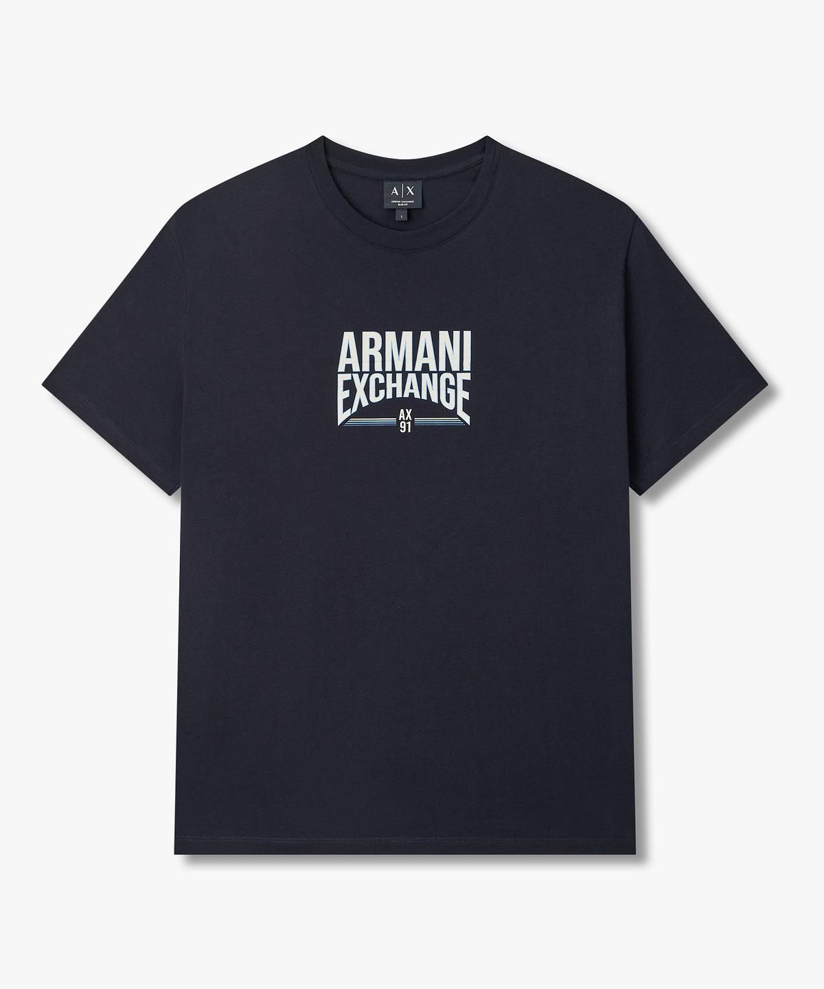 아르마니 익스체인지(ARMANI EXCHANGE) 남성 로고 프린트 슬림 핏 티셔츠 _다크 네이비_A416130035