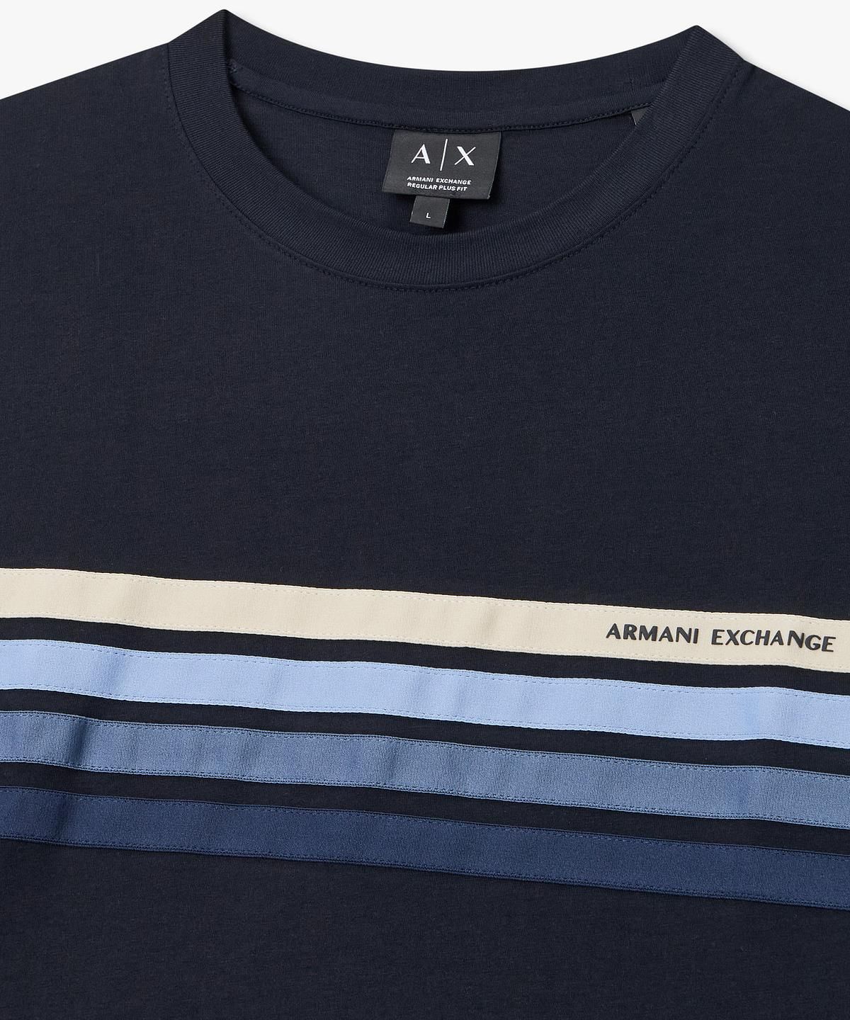 아르마니 익스체인지(ARMANI EXCHANGE) 남성 스트라이프 레귤러 핏 티셔츠 _다크 네이비_A416130031