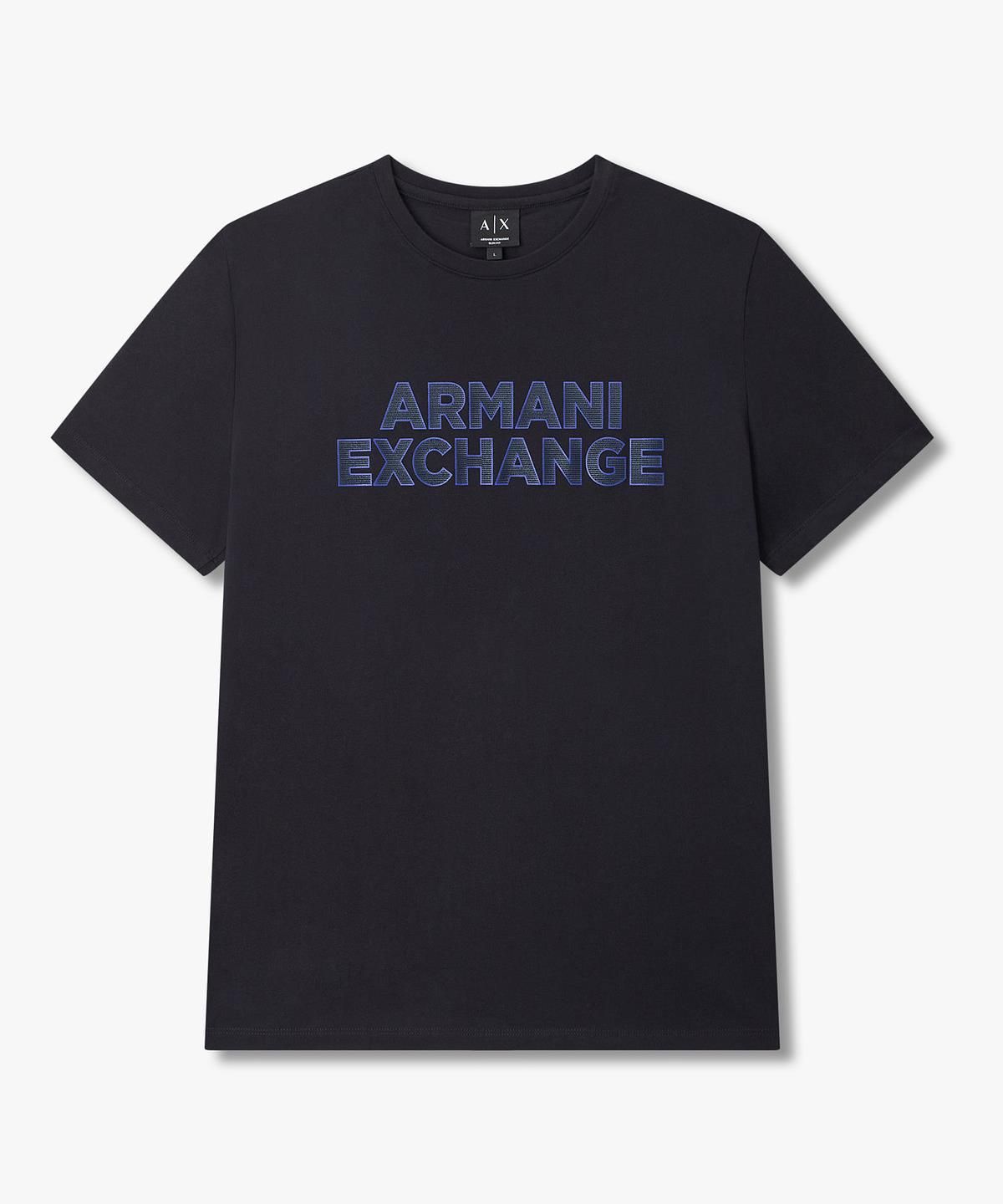 아르마니 익스체인지(ARMANI EXCHANGE) 남성 텍스처드 로고 크루넥 티셔츠 _다크 네이비_A416130009