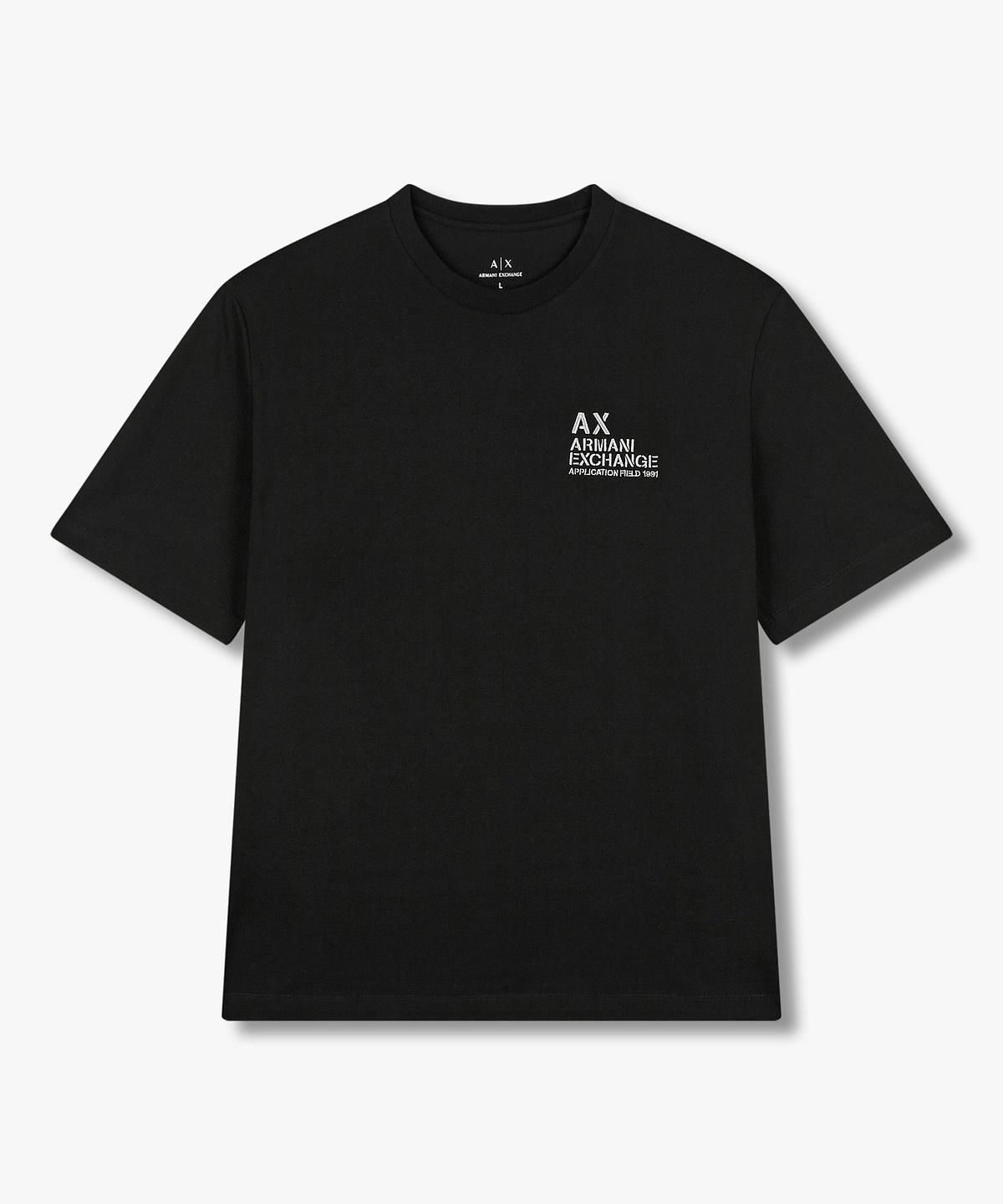 아르마니 익스체인지(ARMANI EXCHANGE) 남성 로고 엠브로이더리 티셔츠 _블랙_A415130040