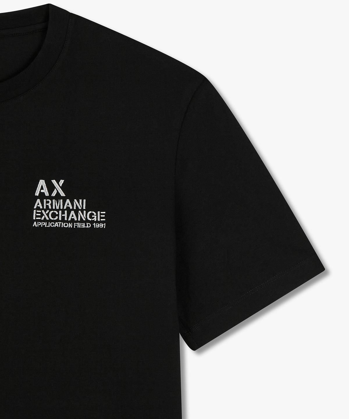 아르마니 익스체인지(ARMANI EXCHANGE) 남성 로고 엠브로이더리 티셔츠 _블랙_A415130040
