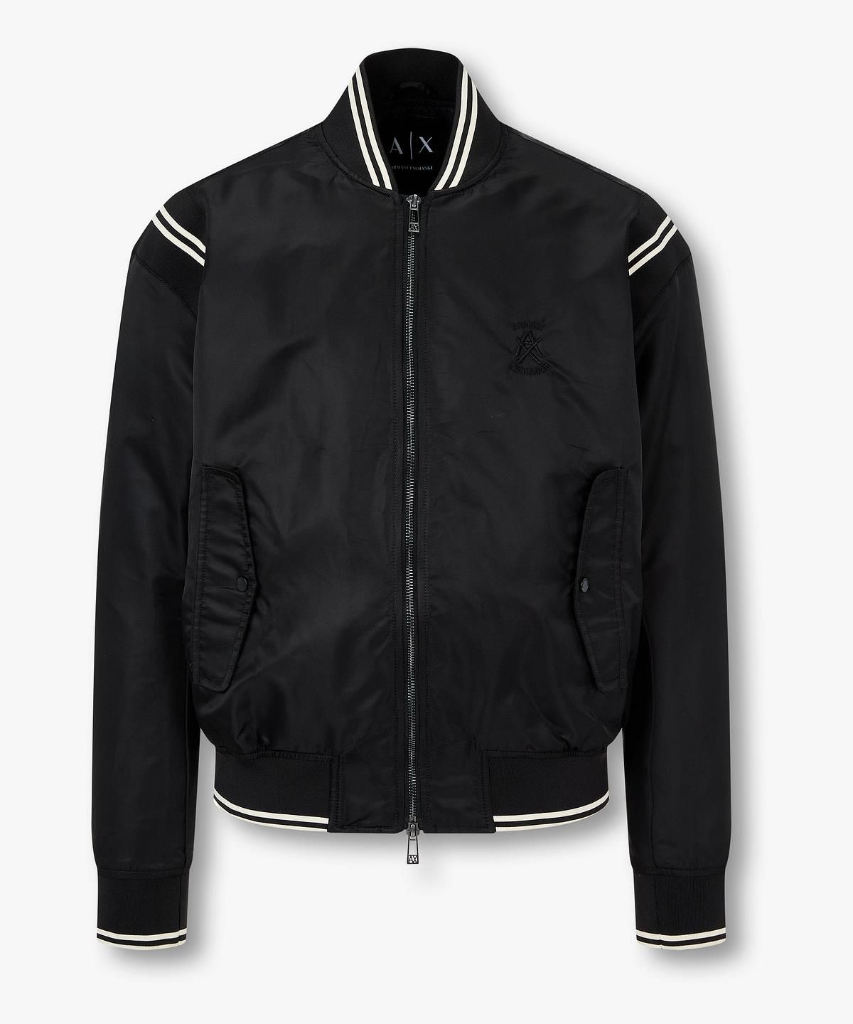 아르마니 익스체인지(ARMANI EXCHANGE) 남성 스트라이프 시보리 블루종 자켓 _블랙_A416110008