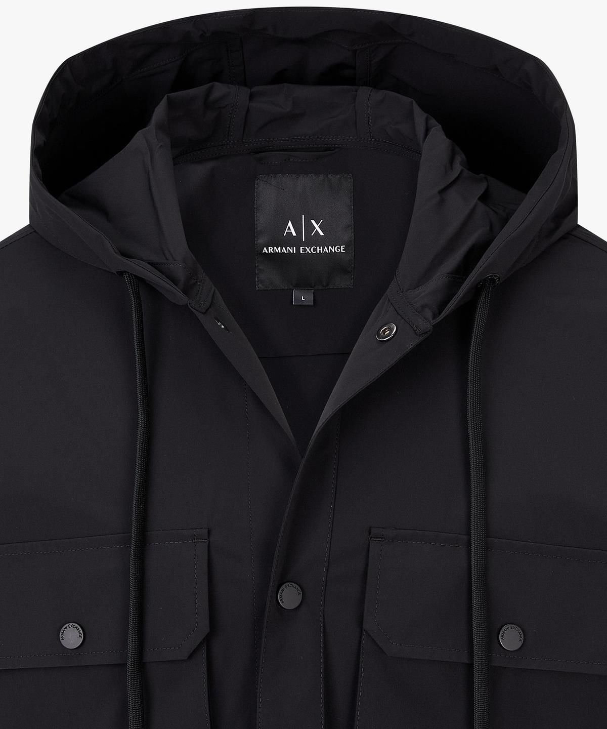 아르마니 익스체인지(ARMANI EXCHANGE) 남성 스트링 후드 플랩 포켓 자켓 _블랙_A415110014