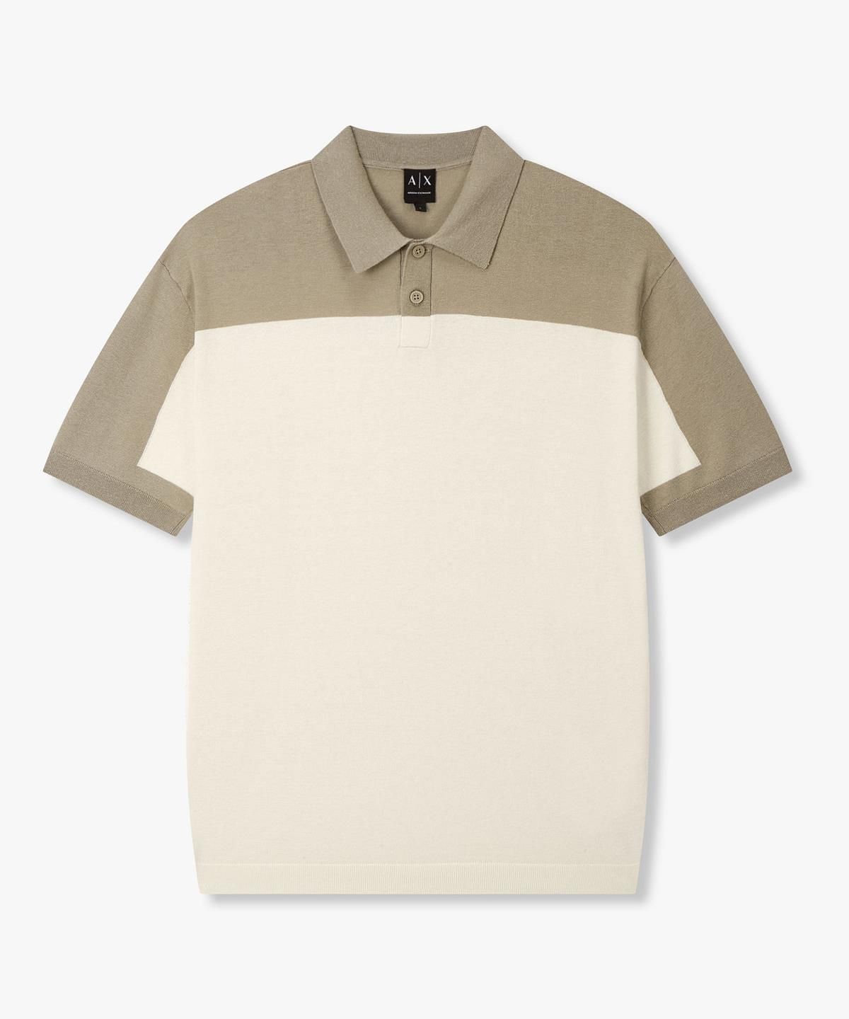 아르마니 익스체인지(ARMANI EXCHANGE) 남성 린넨 블렌드 배색 폴로 니트 _크림_A416132005