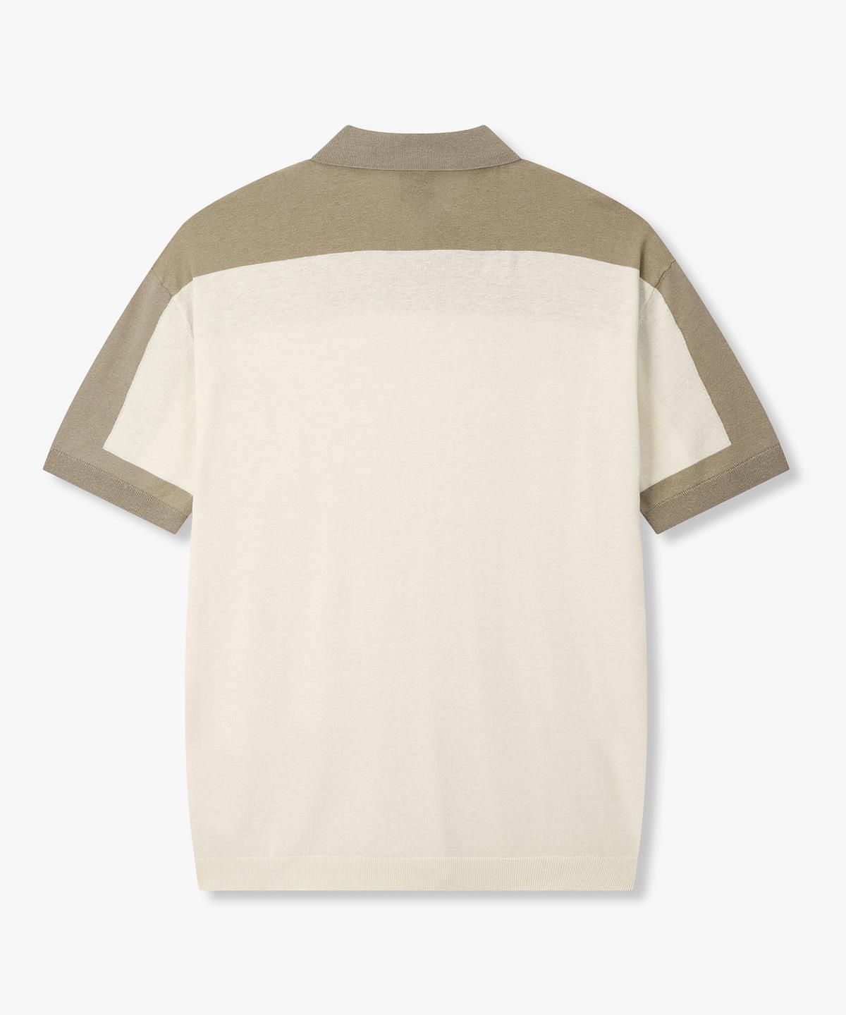 아르마니 익스체인지(ARMANI EXCHANGE) 남성 린넨 블렌드 배색 폴로 니트 _크림_A416132005