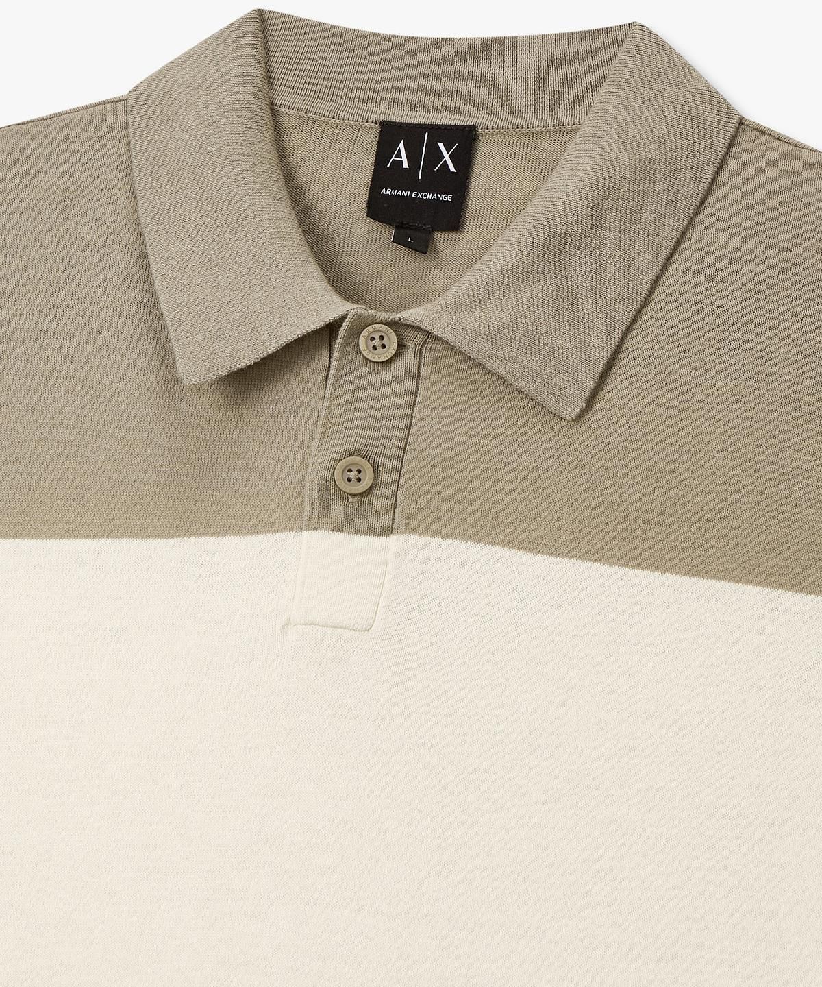아르마니 익스체인지(ARMANI EXCHANGE) 남성 린넨 블렌드 배색 폴로 니트 _크림_A416132005