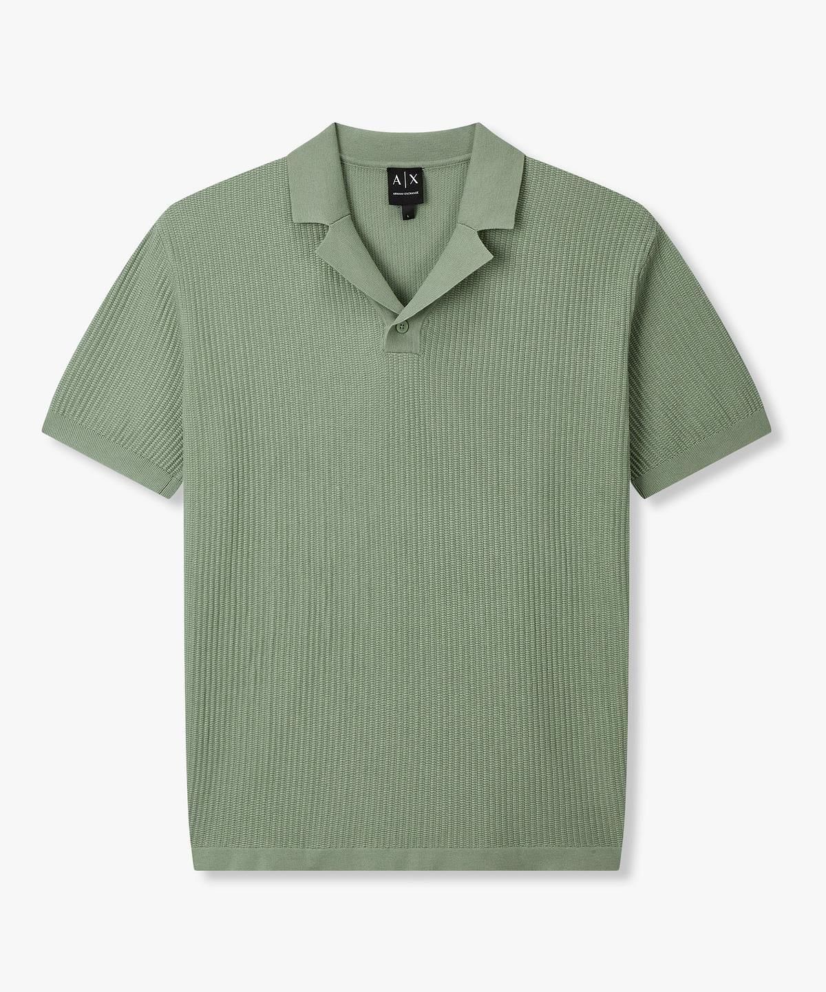 아르마니 익스체인지(ARMANI EXCHANGE) 남성 오픈 카라 숏 슬리브 니트 _그린_A416132003