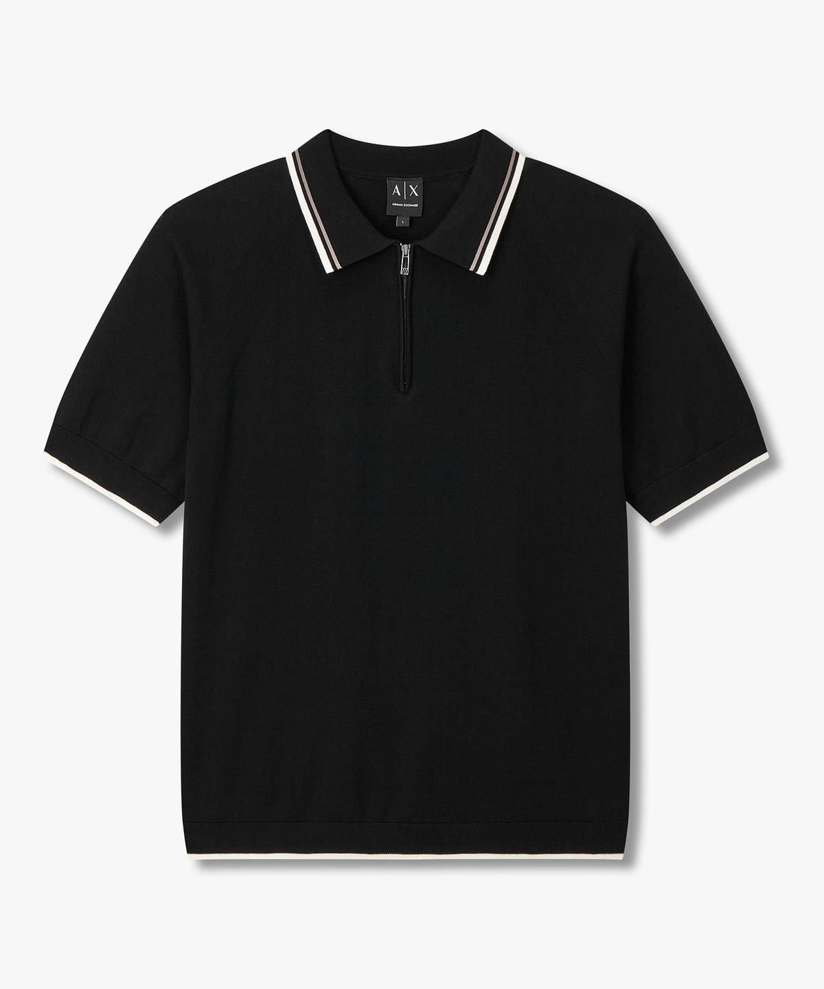 아르마니 익스체인지(ARMANI EXCHANGE) 남성 하프 지퍼 넥 폴로 니트 _블랙_A416132002
