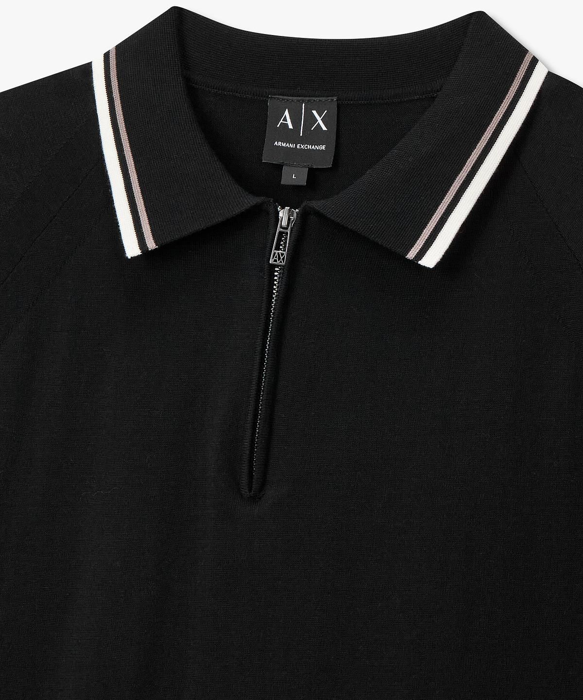 아르마니 익스체인지(ARMANI EXCHANGE) 남성 하프 지퍼 넥 폴로 니트 _블랙_A416132002