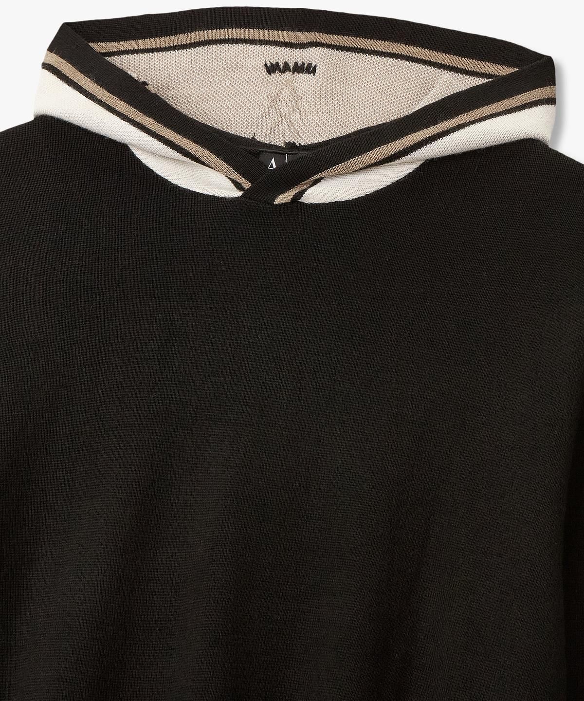 아르마니 익스체인지(ARMANI EXCHANGE) 남성 울 블렌드 배색 후디드 니트 _블랙_A416132006